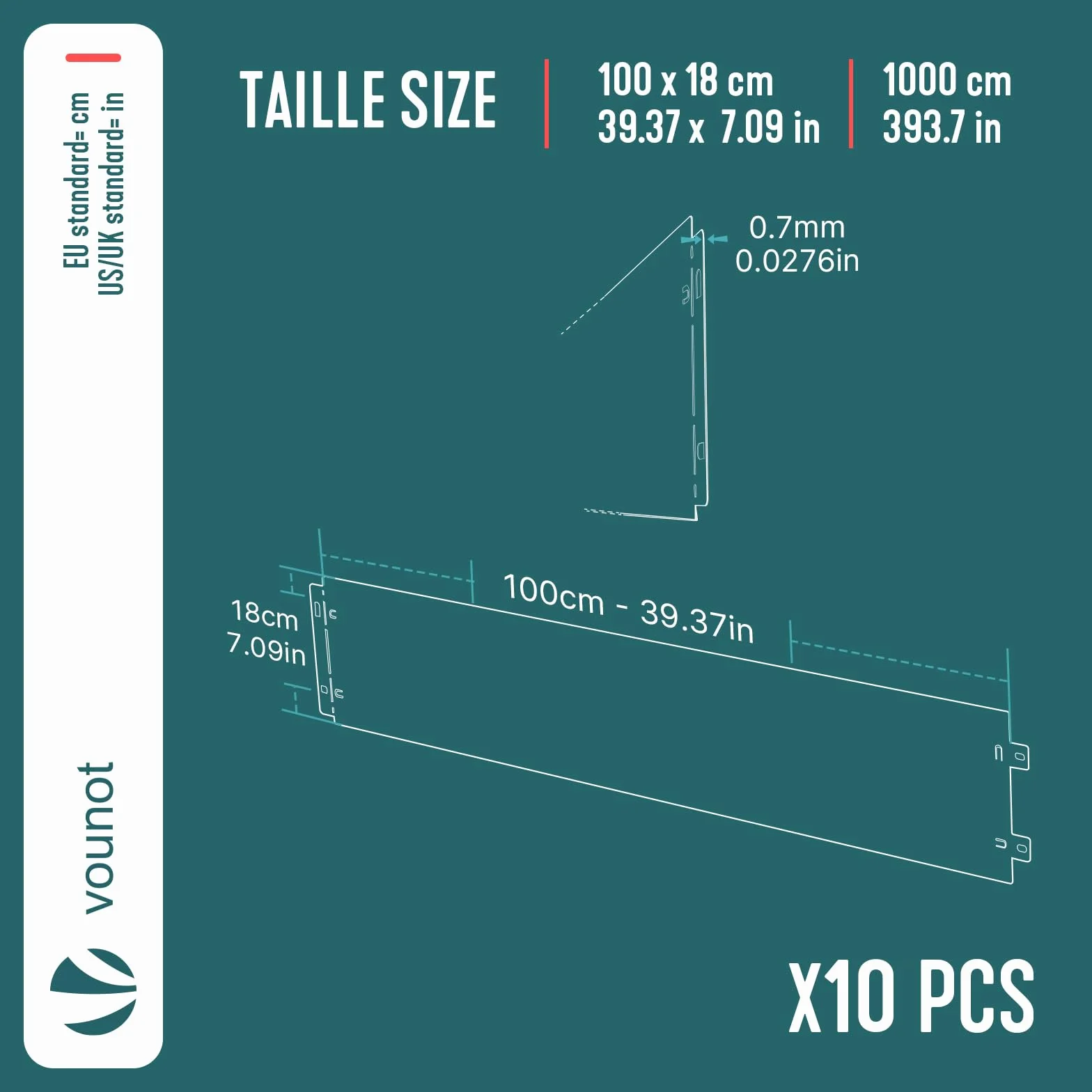 VOUNOT Obrzeże trawnikowe metalowe ocynkowane 10m, 100cm x 18cm, 10 sztuk