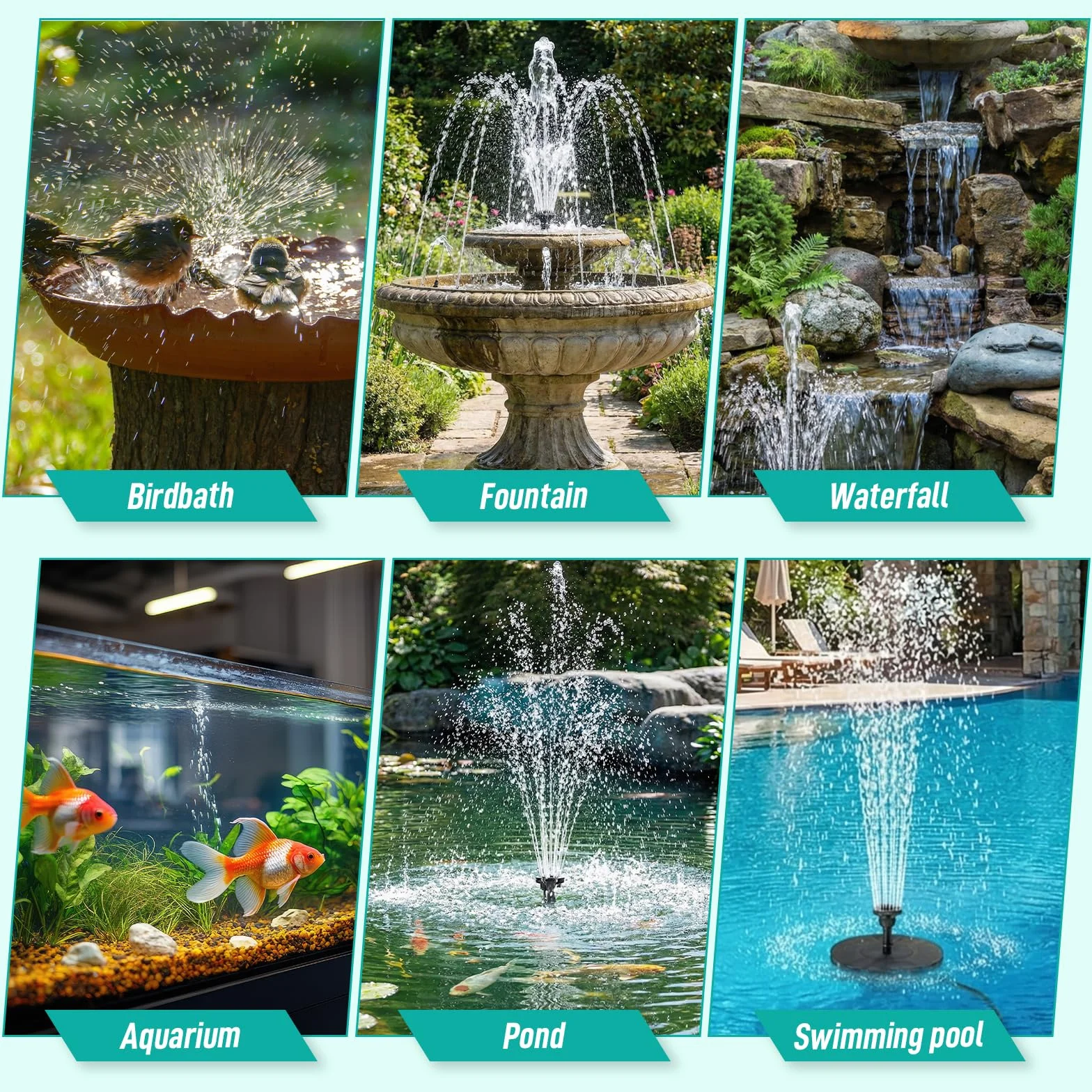 Clevich Solarna pompa do stawu 6,5 W, fontanna z filtrem, wąż 1 m, 9 dysz, kabel 3,25 m