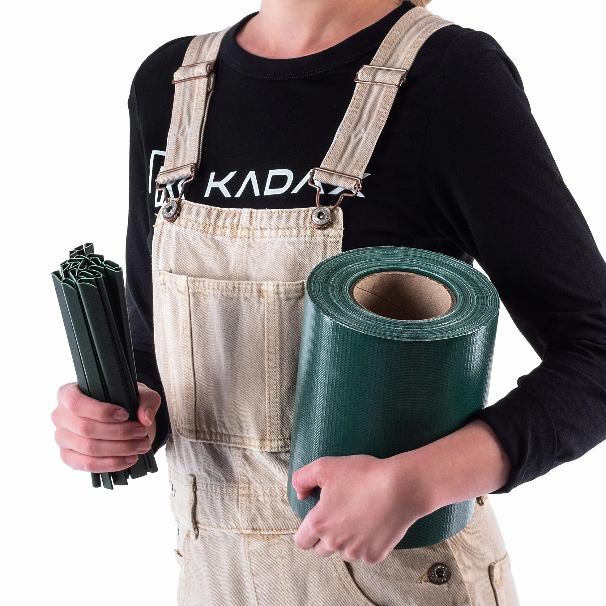 KADAX taśma maskująca PCW 35 m x 19 cm na ogrodzenie z podwójnymi prętami, osłona z 20 klipsami mocującymi, ochrona przed wiatrem, folia na płot prętowy (Zielony)