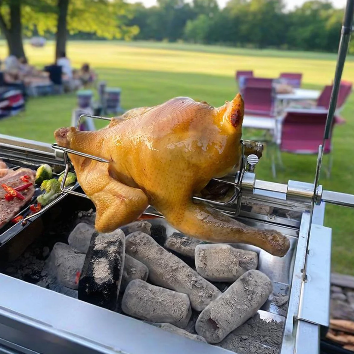 BUYGOO Widelec do pieczenia ze stali nierdzewnej podwójne końce igły do mięsa do grilla widelce do mięsa kurczaka grill szaszłyki akcesoria do rożna rożen