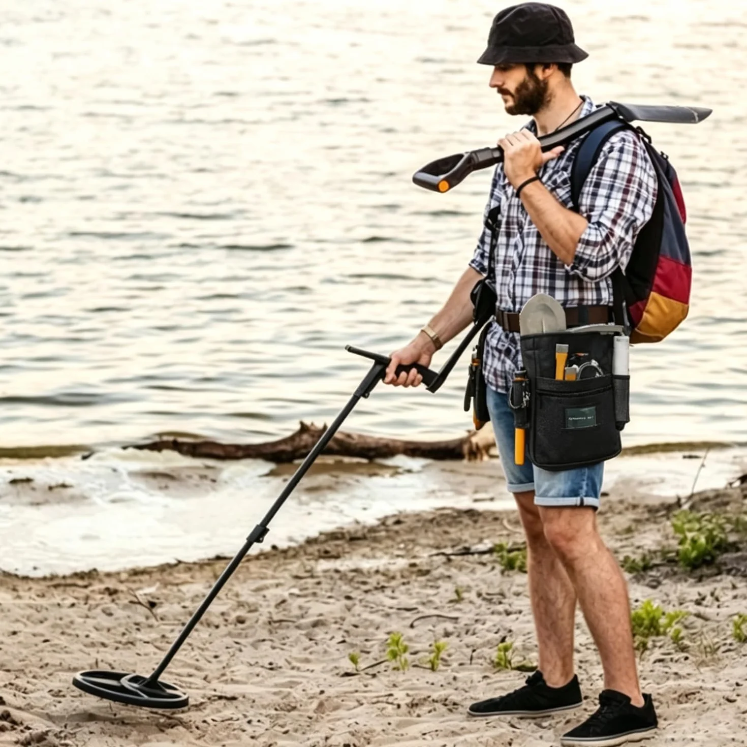 Saszetka biodrowa do detekcji metalu, przenośna na pasek z kieszeniami i kaburą, Drop Pouch PinPointer, czarny