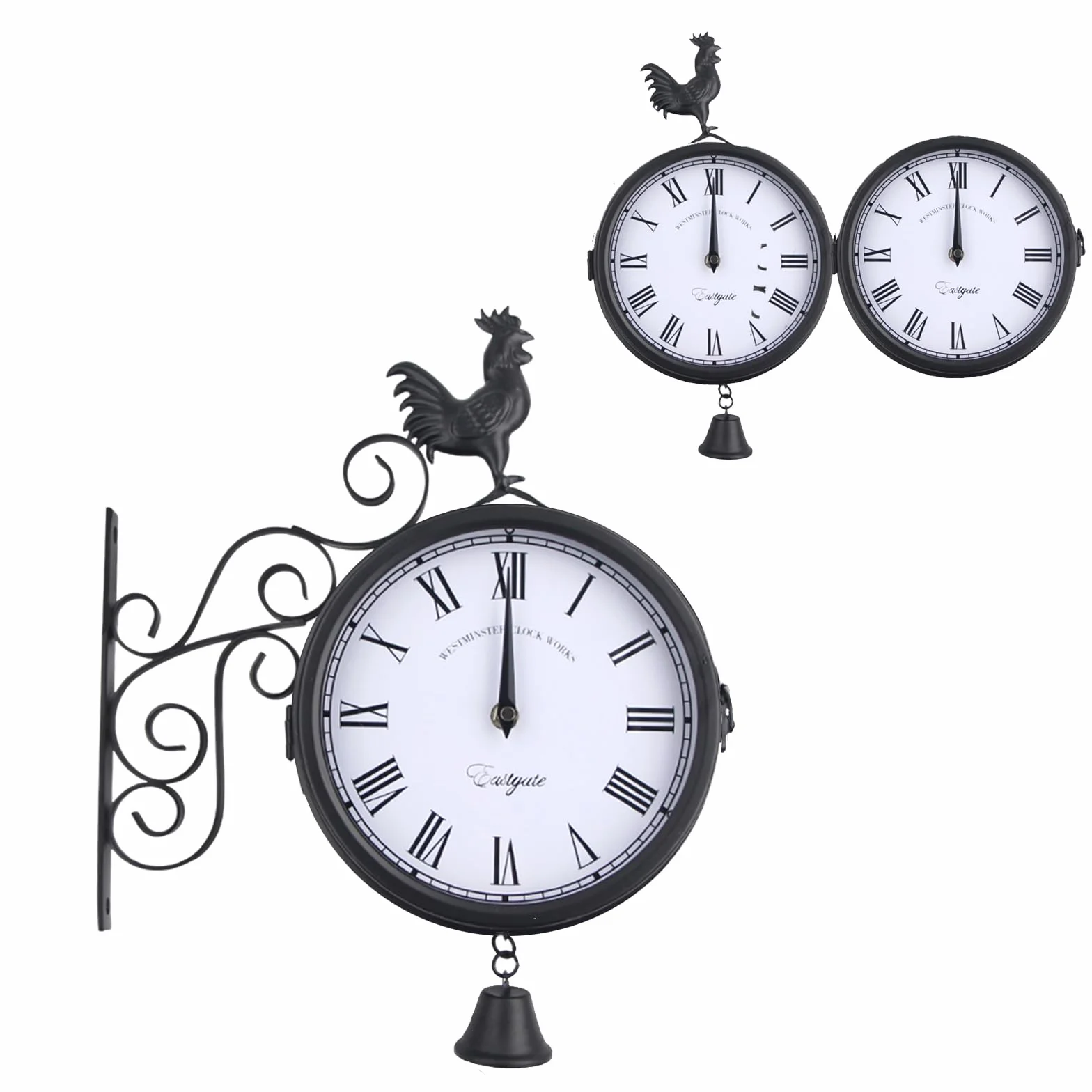 Zegar ogrodowy, zegar dworcowy, na zewnątrz, odporny na warunki atmosferyczne, dwustronny design, zegar outdoorowy do ogrodu, wodoodporny, 20 cm, retro zegar ogrodowy, z uchwytem ściennym, do ogrodu,