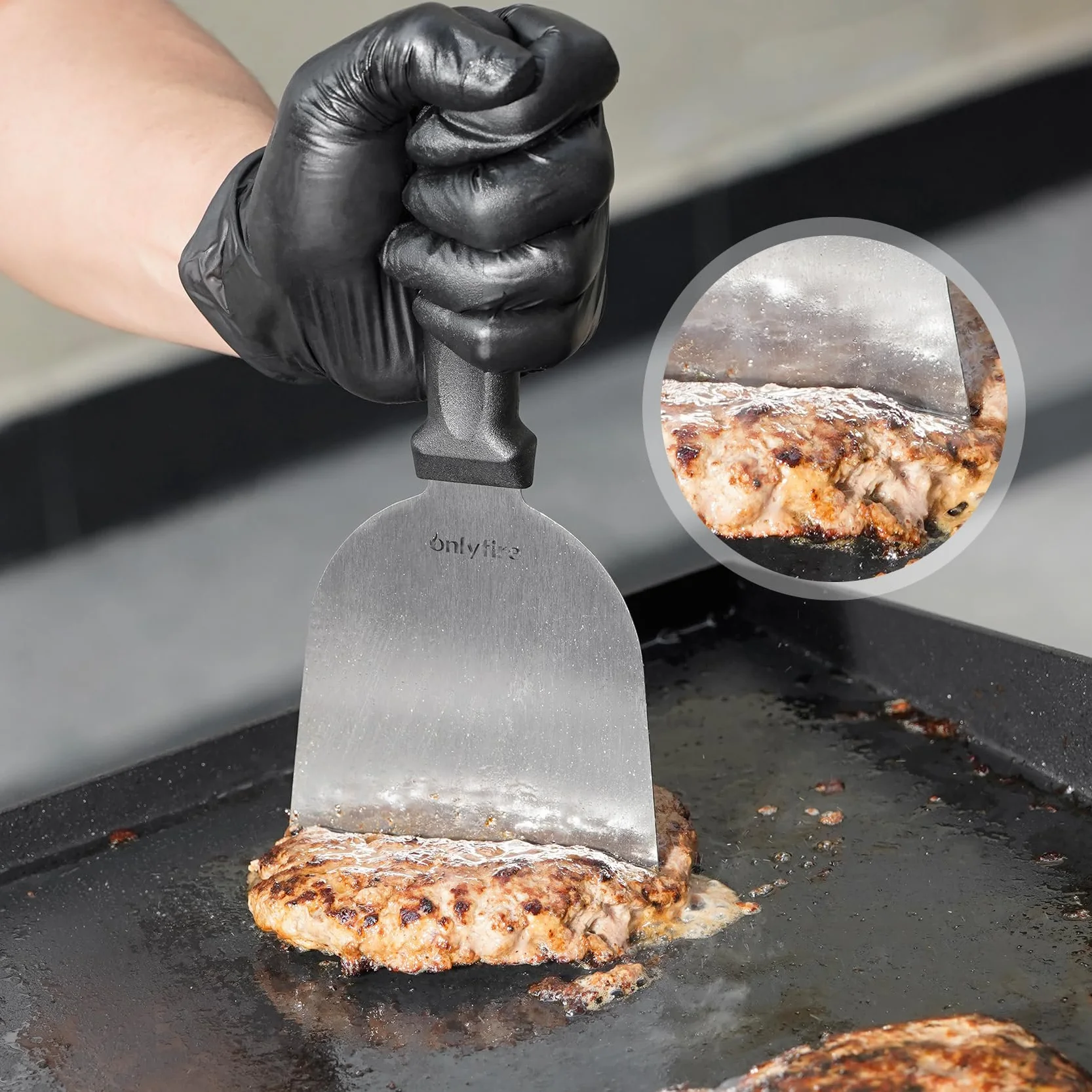 onlyfire Zestaw sztućców do grilla 4-częściowy żeliwna prasa do burgerów szczypce