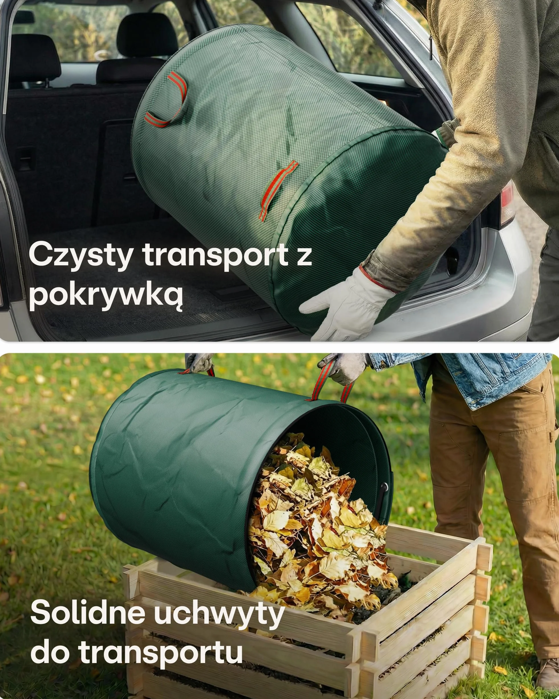 2x Worki Na Odpady Ogrodowe Wielokrotnego Użytku Z Uchwytami I Zamkiem Błyskawicznym Z Pokrywą 500L - Stabilne - Składane - Wytrzymały Polipropylen