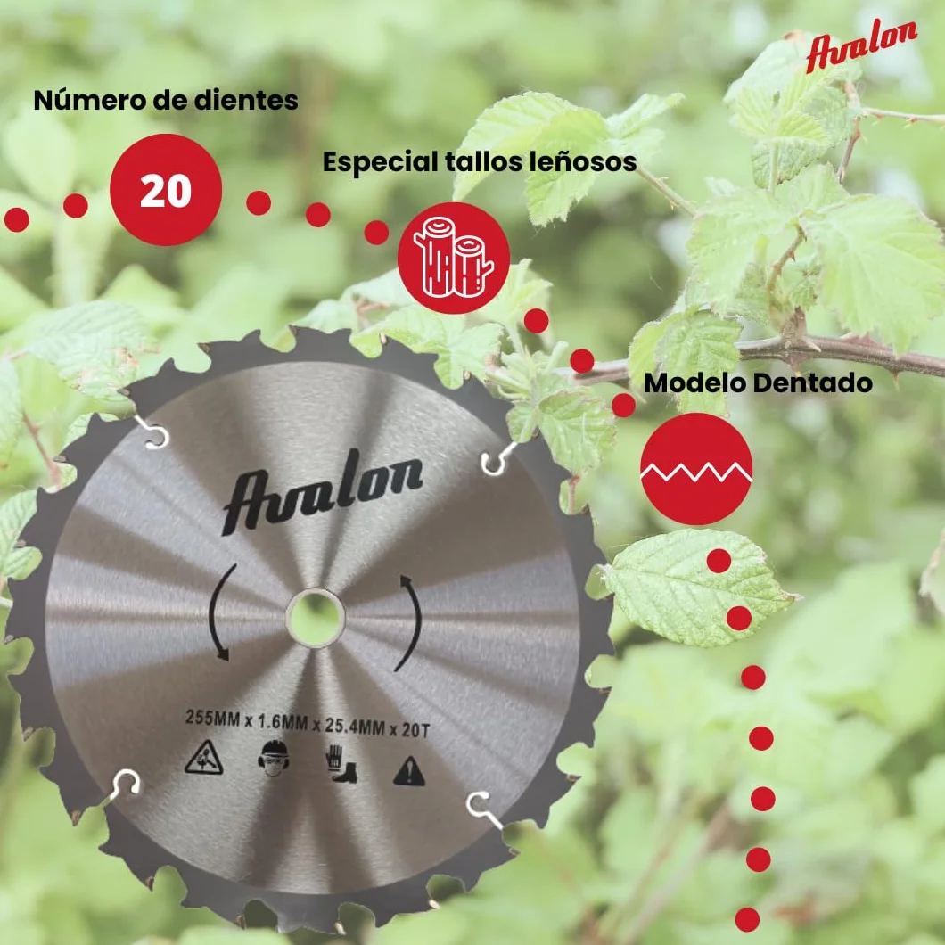 Avalon - Tarcza 20 zębów Przeciwboju do wykaszarki, specjalne ostrze do drzewiastych łodyg 255 x 1,6 mm, długość zęba widia 6 mm