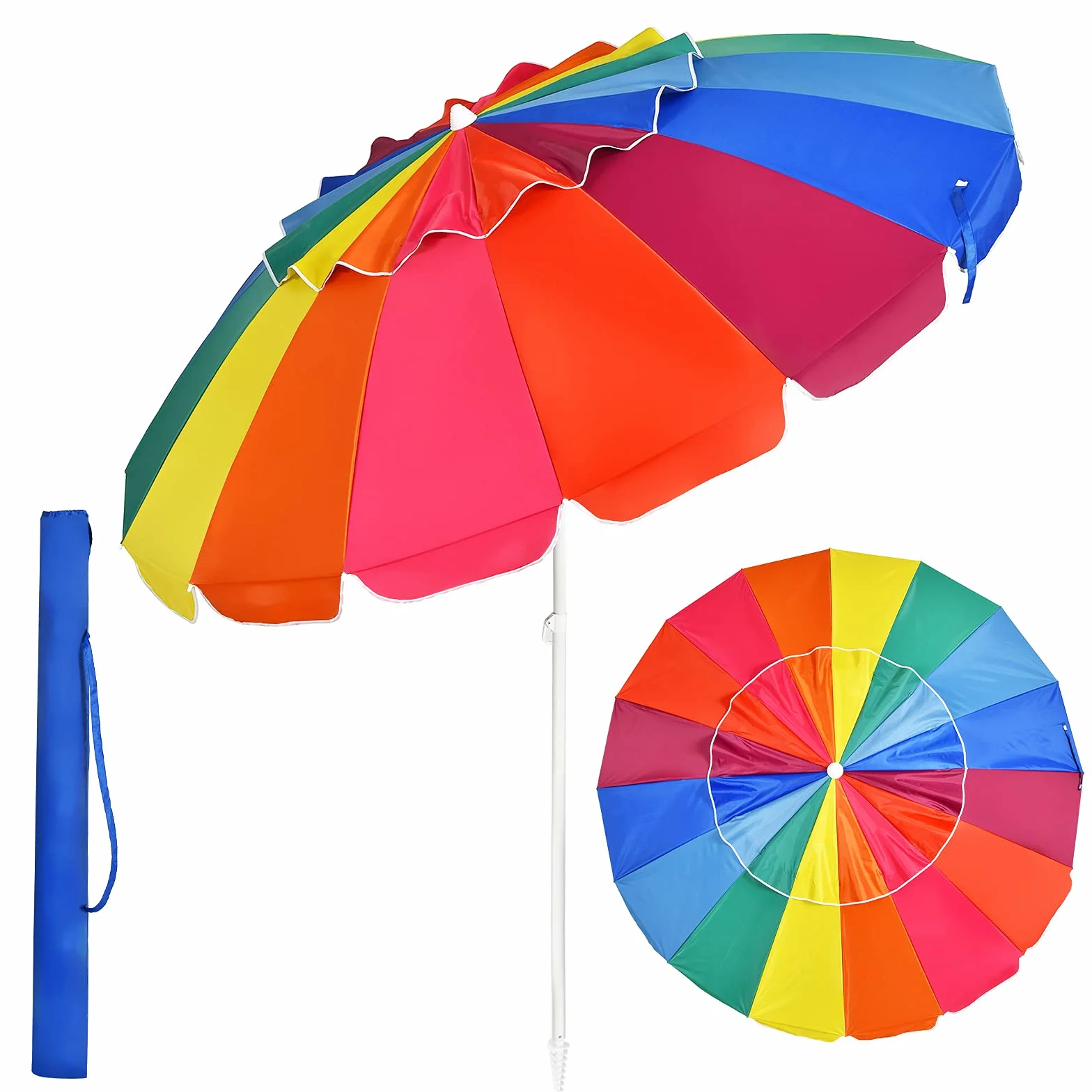 KOMFOTTEU Parasol przeciwsłoneczny, plażowy, 243 cm, ochrona przed słońcem, parasol plażowy, składany, lekki, z torbą do przenoszenia, parasol tarasowy do użytku na zewnątrz