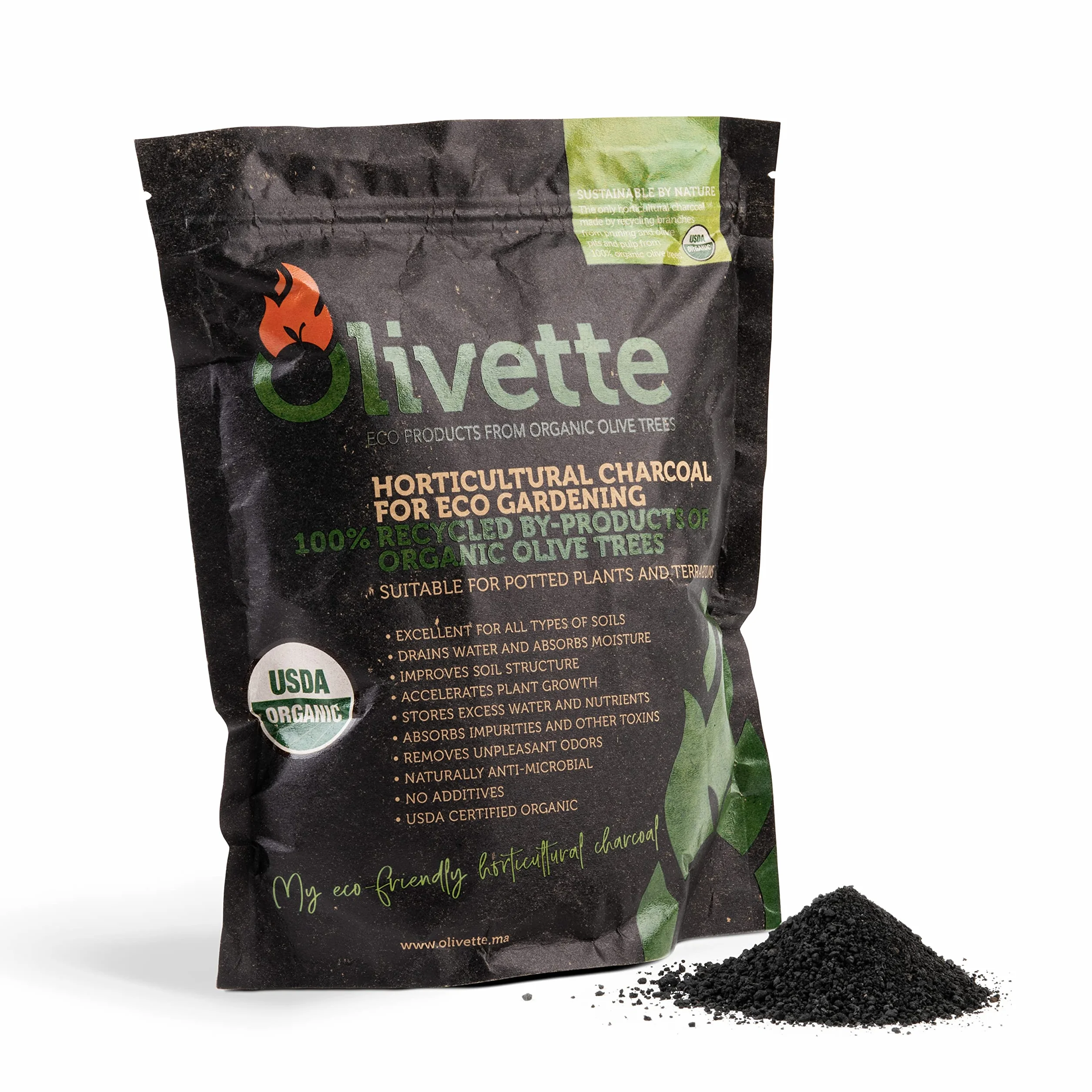 Olivette Ogrodniczy węgiel aktywowany do roślin wg, terrarium ogrodnictwo pochłaniacze wilgoci, materiały terrarium, certyfikat USDA Organic 1 torba
