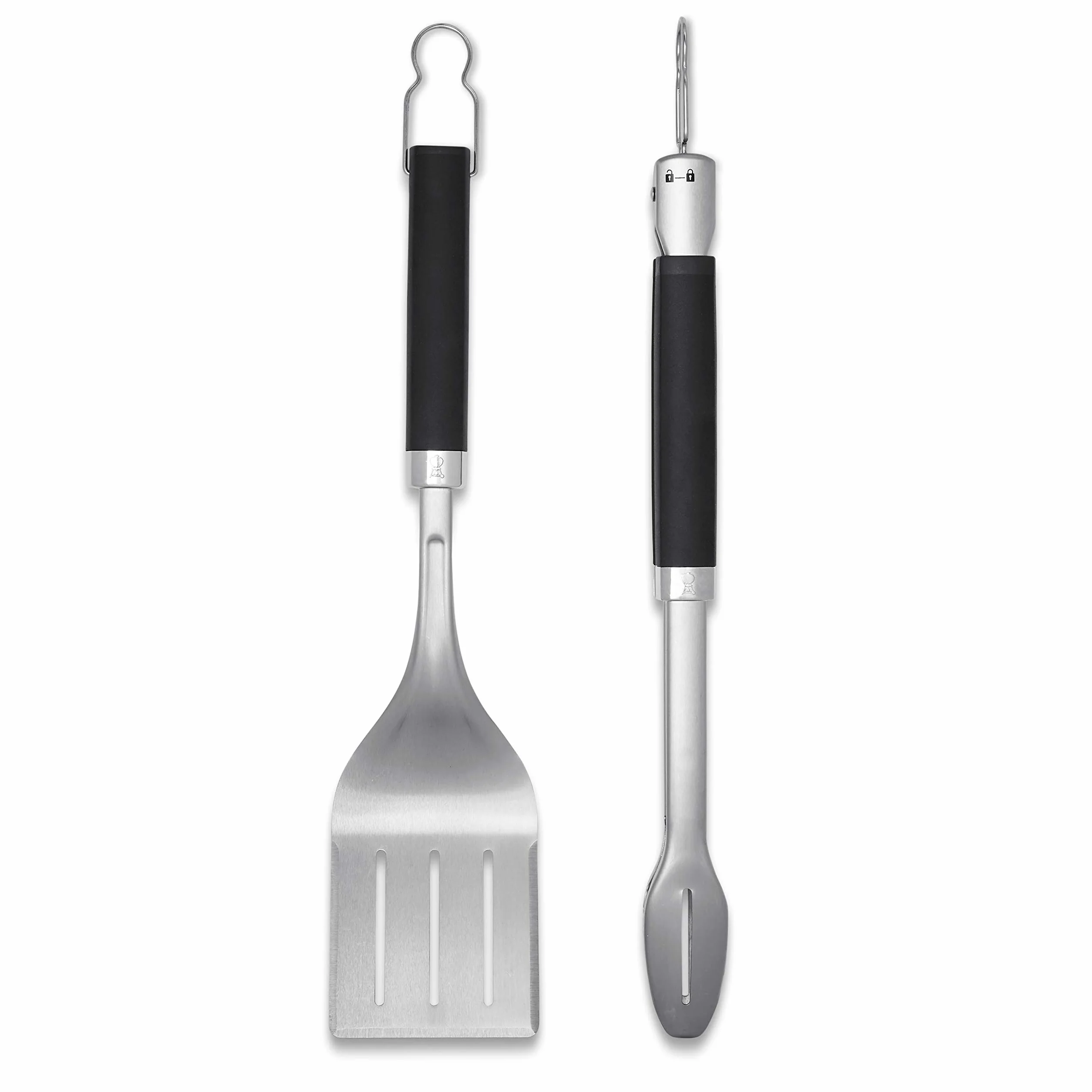Weber Premium Zestaw Narzędzi do Grillowania - Duży, 2-częściowy, wykonany ze Stali Nierdzewnej, składający się z Szczypiec do Grilla i Łopatki (każda 46cm), z Praktycznymi Uchwytami - Srebrny (6763)