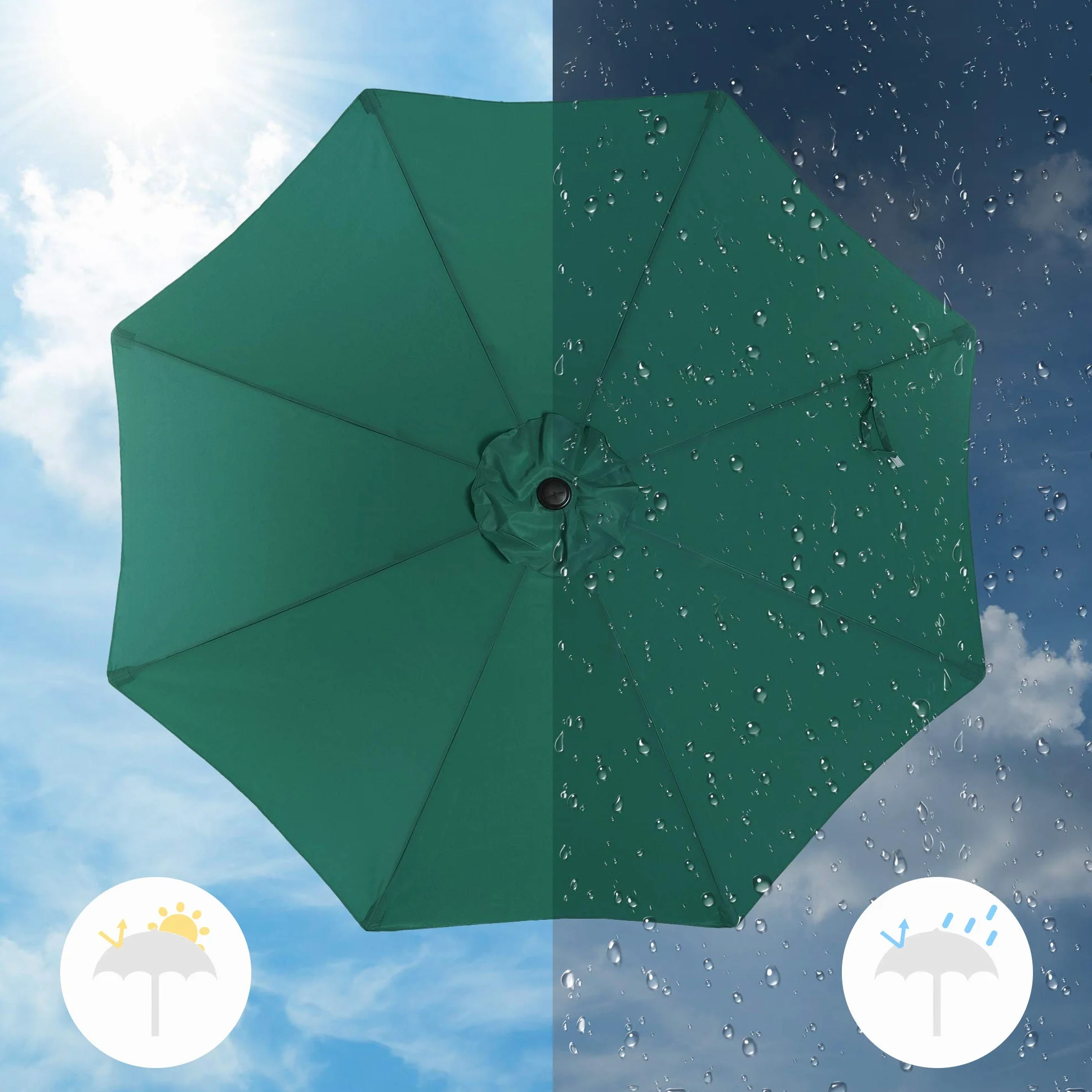 SONGMICS Parasol, Ø 300 cm, parasol ogrodowy, parasol rynkowy, ochrona UV do UPF 50+, parasol ogrodowy, ochrona przeciwsłoneczna, z korbką, bez stojaka, ogród, balkon, taras, ciemnozielony GPU30GN