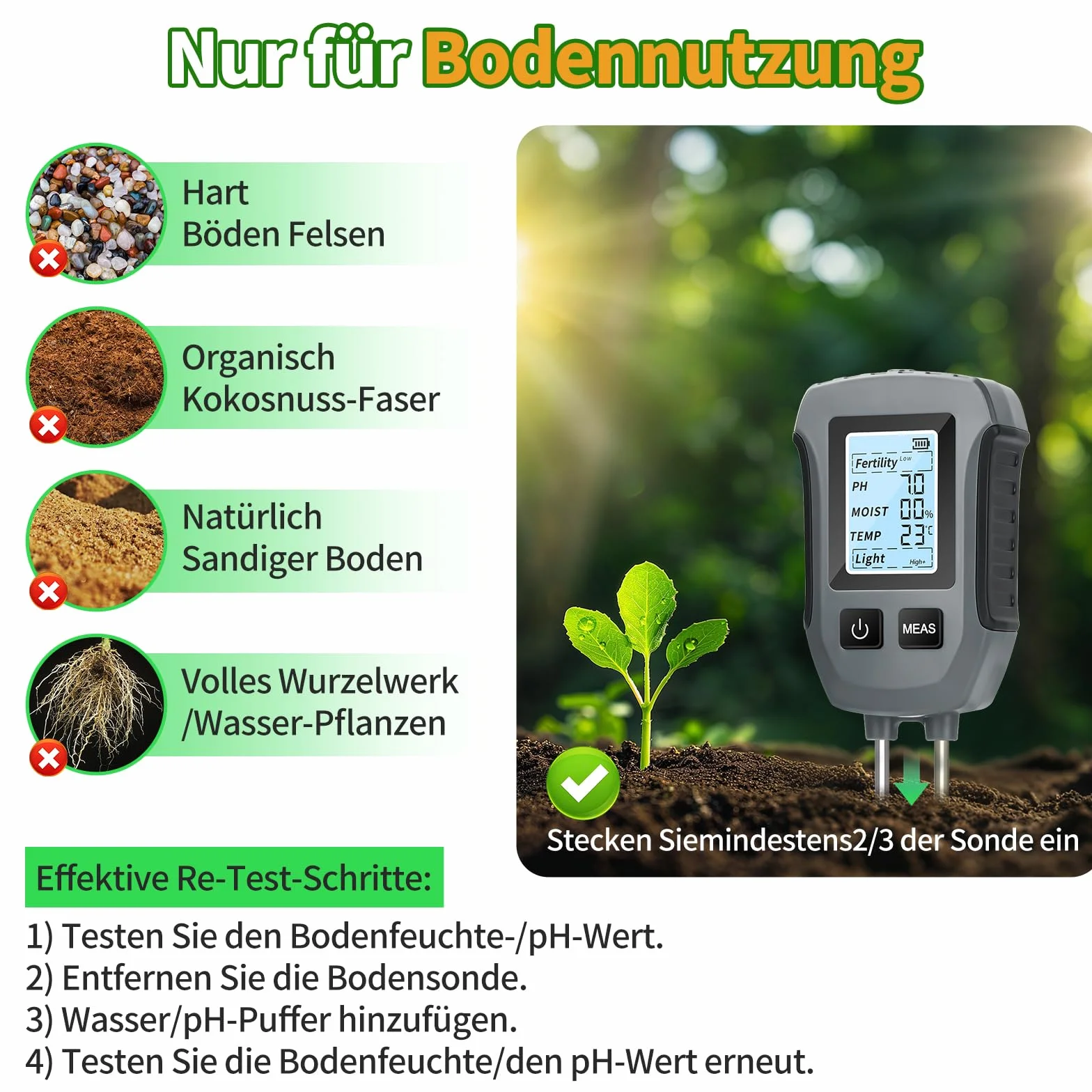 Heemol miernik pH 5 w 1, wielofunkcyjny tester gleby do pomiaru żyzności, pH, wilgotności powietrza, temperatury, światła, wysoce precyzyjny miernik gleby do ogrodów, roślin i roślin doniczkowych