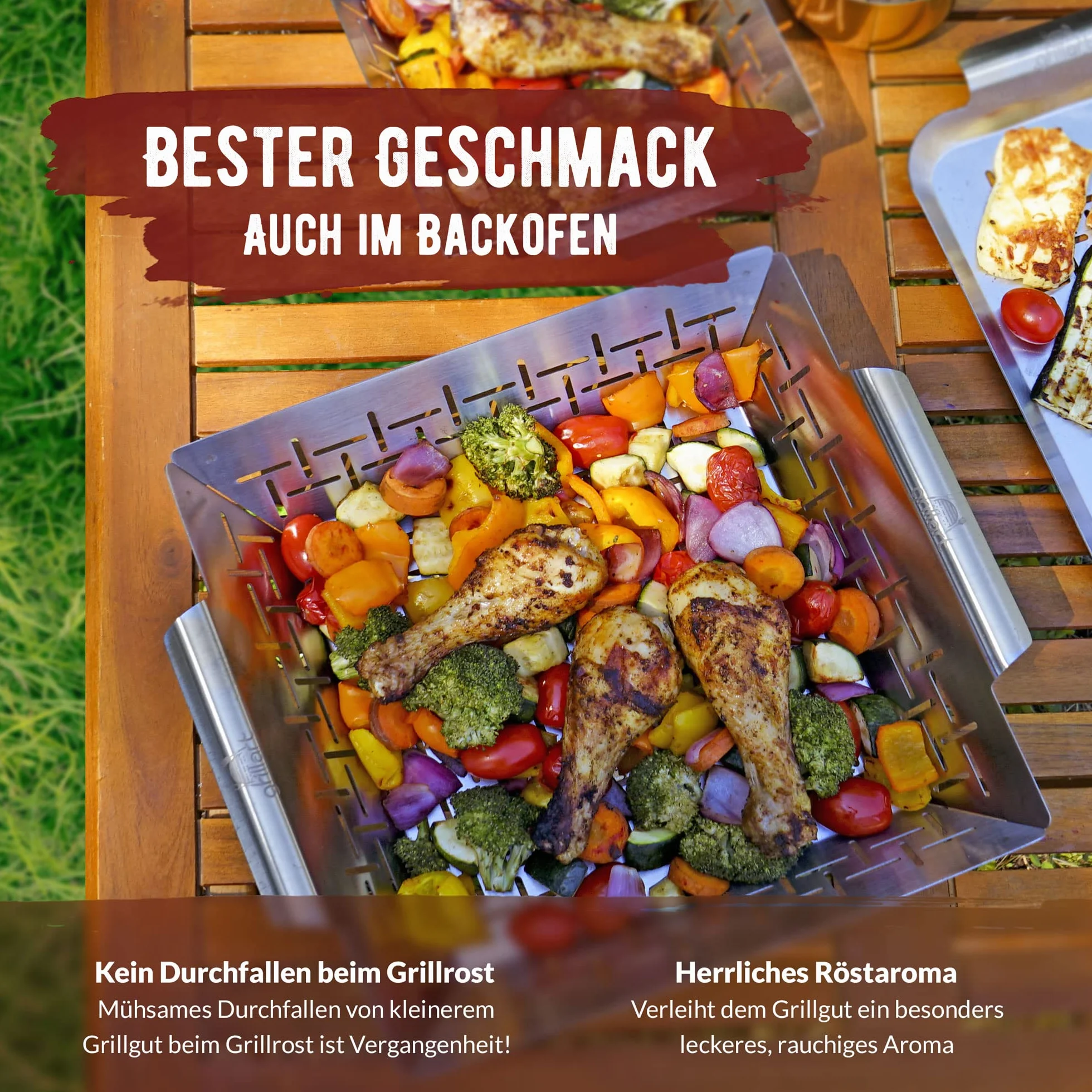 grillart® Premium XL Ruszt do grilla ze stali nierdzewnej jako kosz na warzywa, ruszt do grillowania ryb i tacka do grilla – uniwersalnie używany i szczególnie trwały ruszt do grilla - idealne