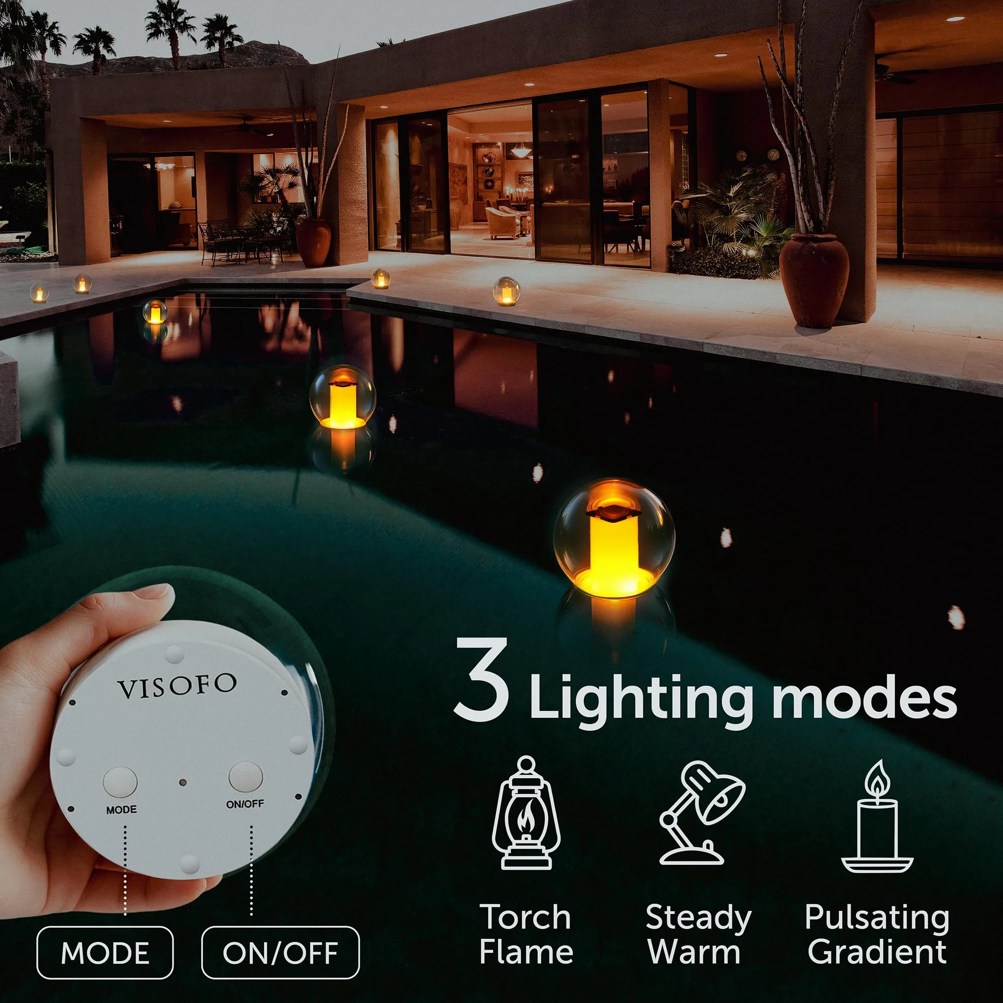 VISOFO Solarne Pływające Lampy Basenowe | Wodoodporne Dekoracje na Zewnątrz | Zasilana Słonecznie Migocząca Lampa LED do Stawu, Imprez, Ogrodu, Tarasu, IP68 (1 szt.)