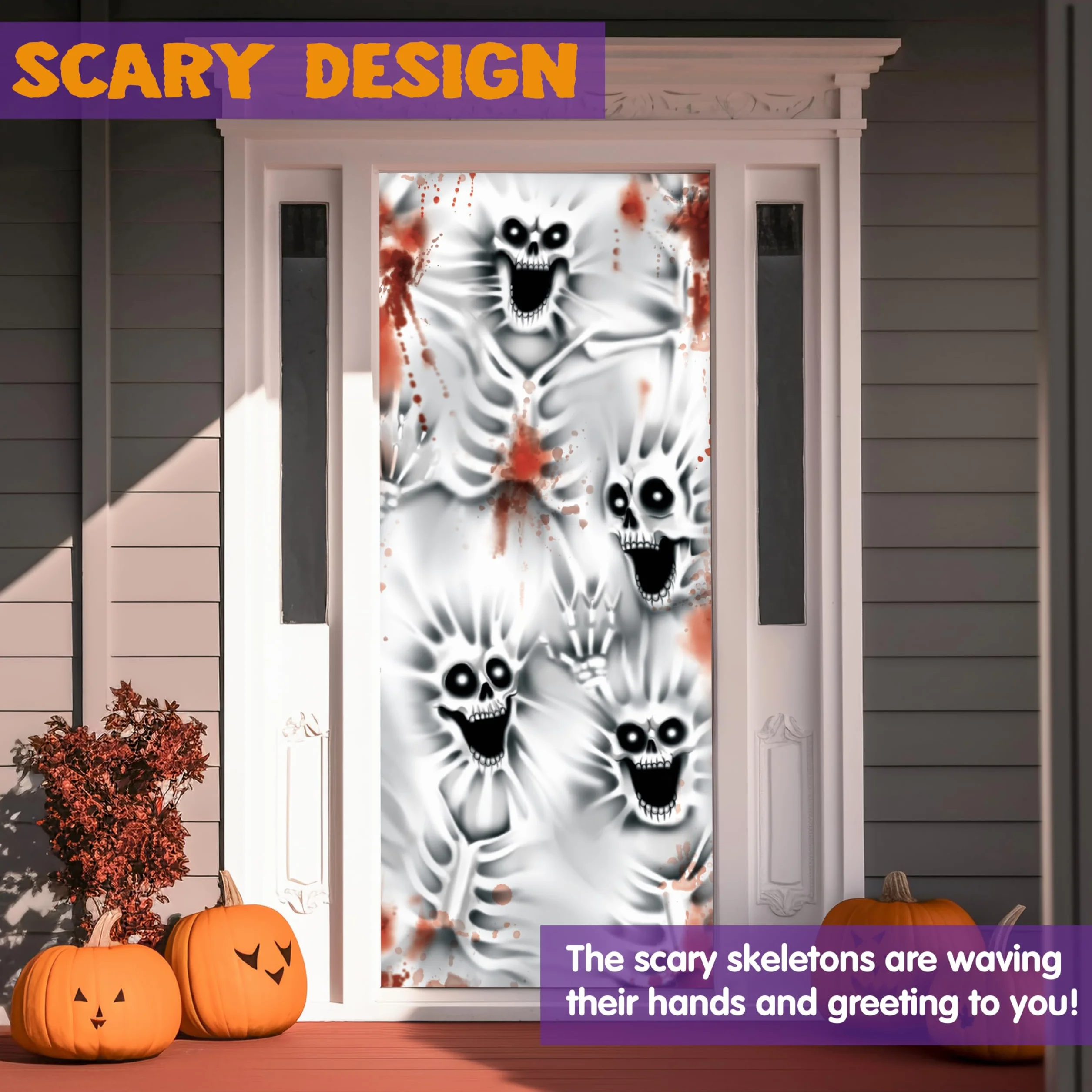 JOYIN Straszna osłona na drzwi szkielet 3D, 76,2 x 182,9 cm, szkielet na Halloween, dekoracja ścienna i wewnętrzna
