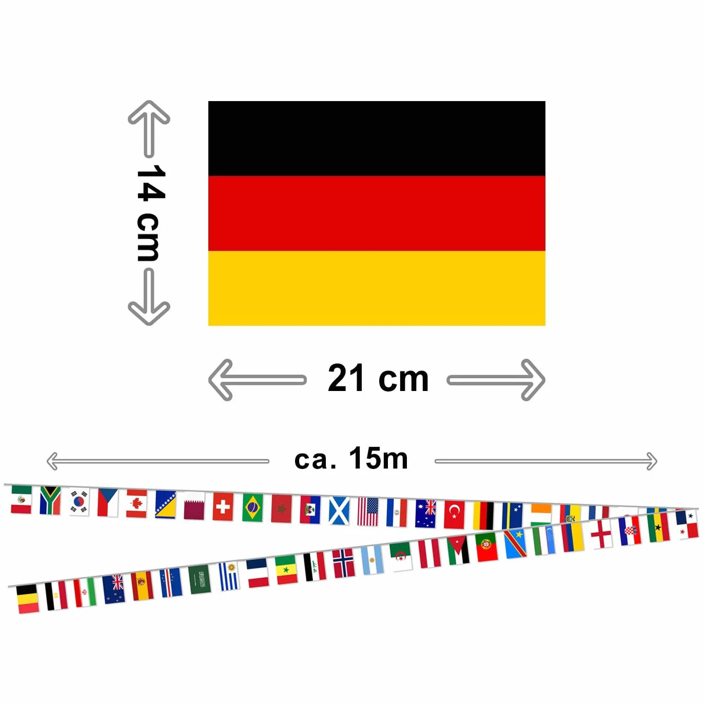 Girlanda flag MŚ 2026 48 krajów 28x20 cm 20 m dekoracja klub ogródek piwny