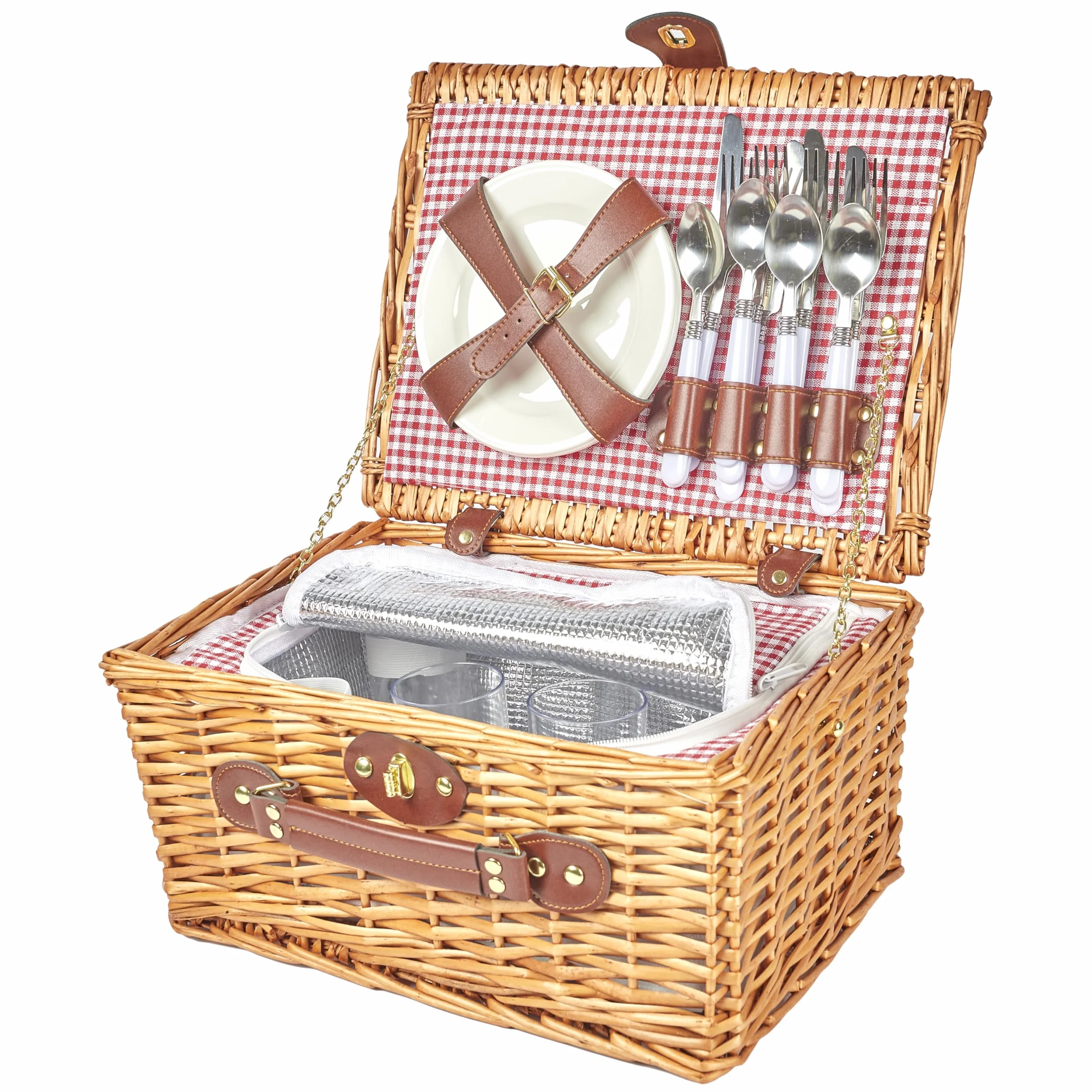 COOK CONCEPT, KA44501, Kosz piknikowy dla 4 osób 12 l, torba na drugie śniadanie i praktyczna lodówka, lekki i trwały, idealny na wycieczki na świeżym powietrzu, wymiary 19x38x29 cm, brązowy