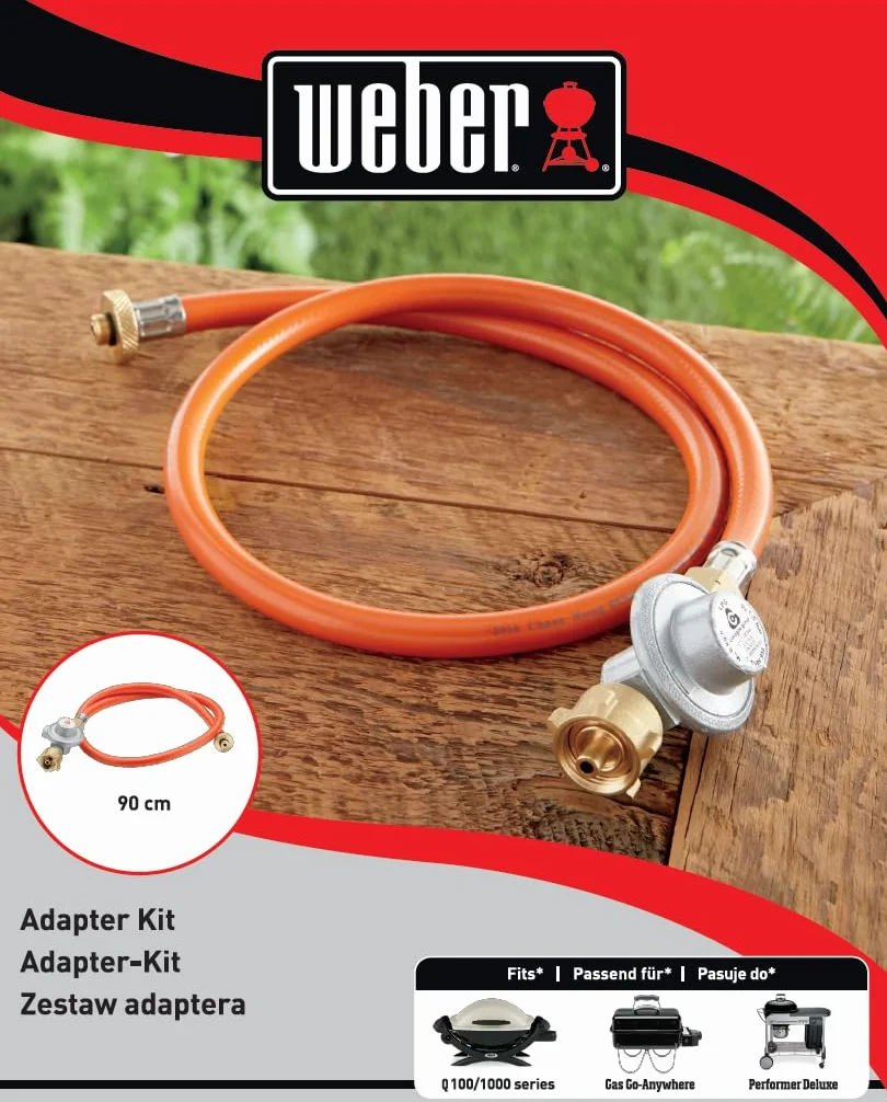 Weber Zestaw Adaptera Weber do Q100/1000, Go-Anywhere Gas i Performer Deluxe, Umożliwia Podłączenie do Butli Gazowej (Lpg), Srebrny (8475)