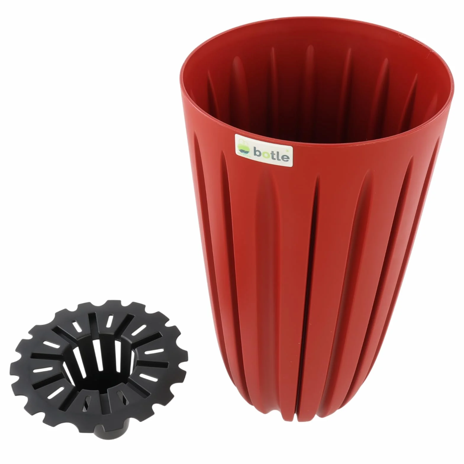 botle doniczka na kwiaty z wkładem, kolor czerwony, okrągła Ø 29 cm, wys. 50 cm, piękne, stylowe rowki, powierzchnia matowa, plastik, nowoczesny, glamour, taras, ogród, balkon, dom