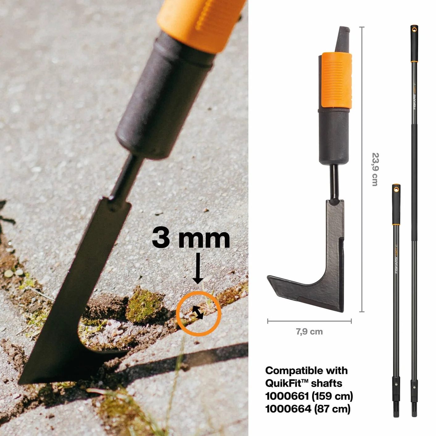 Fiskars Quikfit Chwastownik Ręczny, Czarny/Pomarańczowy, 25 cm x 7 cm