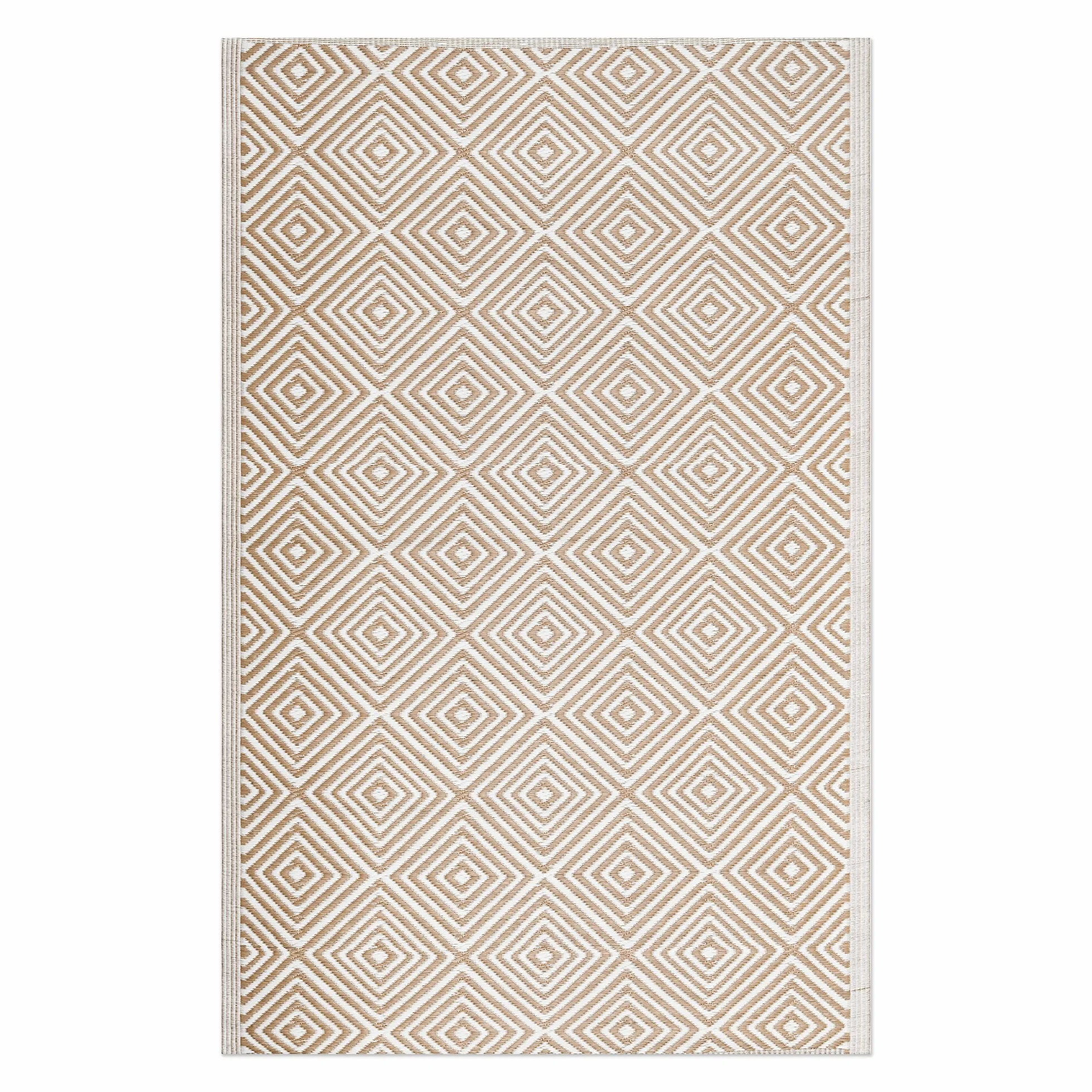 JEMIDI Dywan zewnętrzny do ogrodu, 120 x 180 cm, dywan na patio lub taras, odporna na warunki atmosferyczne, z geometrycznym kwadratowym wzorem, taupe