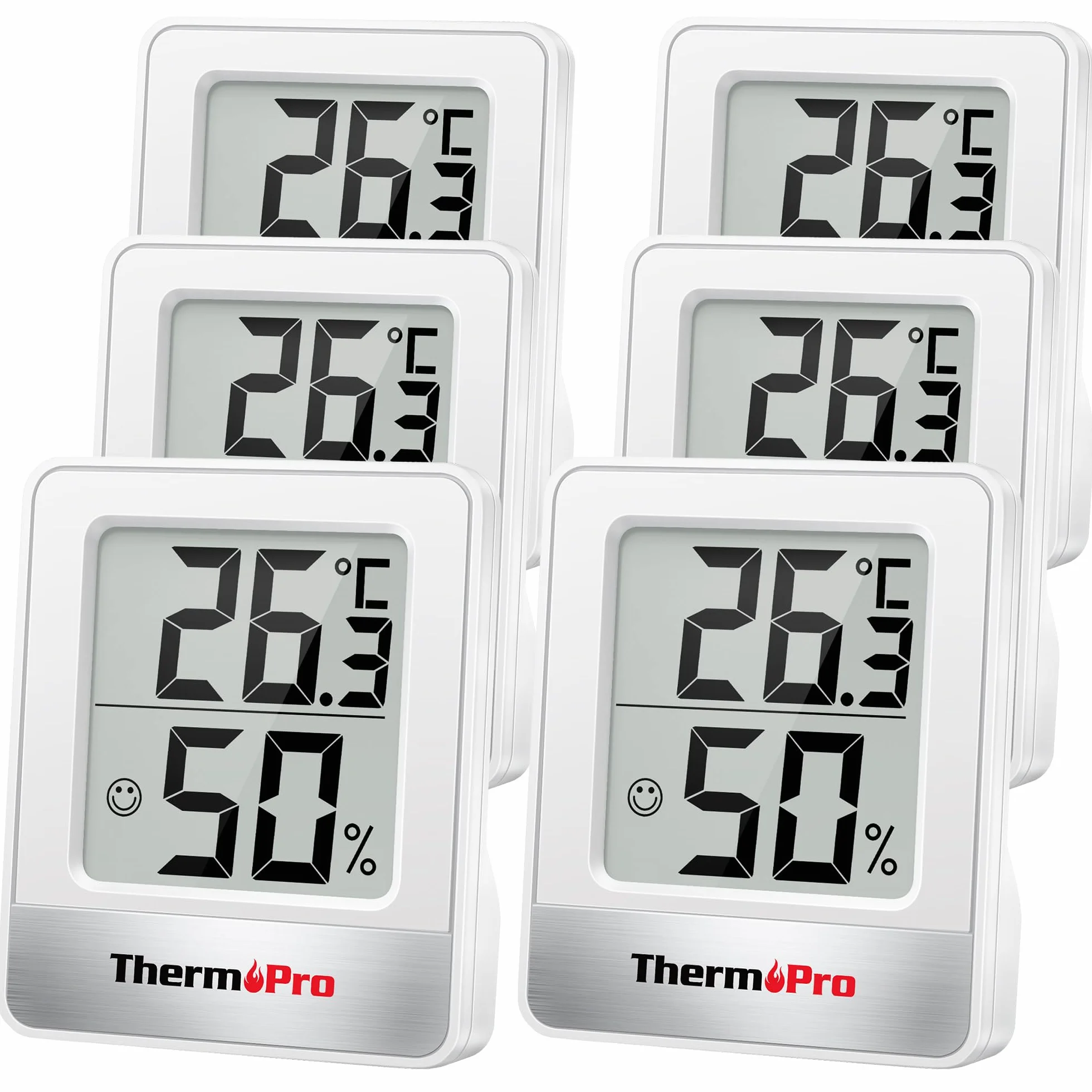 ThermoPro TP49W-6 cyfrowy mini termohigrometr, 6 sztuk, wskaźnik Smiley