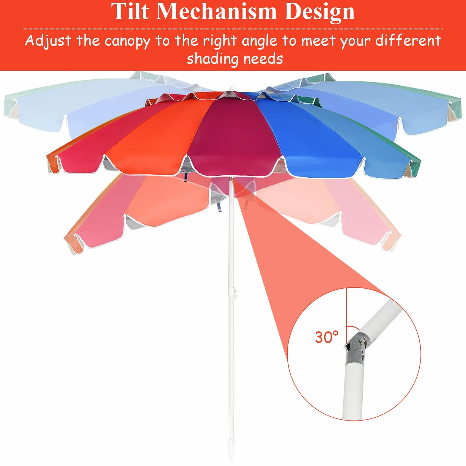 KOMFOTTEU Parasol przeciwsłoneczny, plażowy, 243 cm, ochrona przed słońcem, parasol plażowy, składany, lekki, z torbą do przenoszenia, parasol tarasowy do użytku na zewnątrz