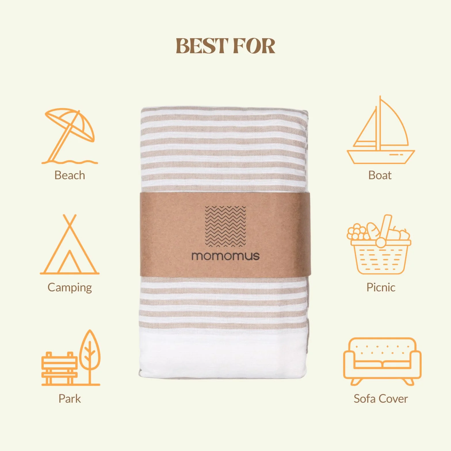 MOMOMUS Fouta XXL koc piknikowy składany boho 210 x 240 cm beżowy