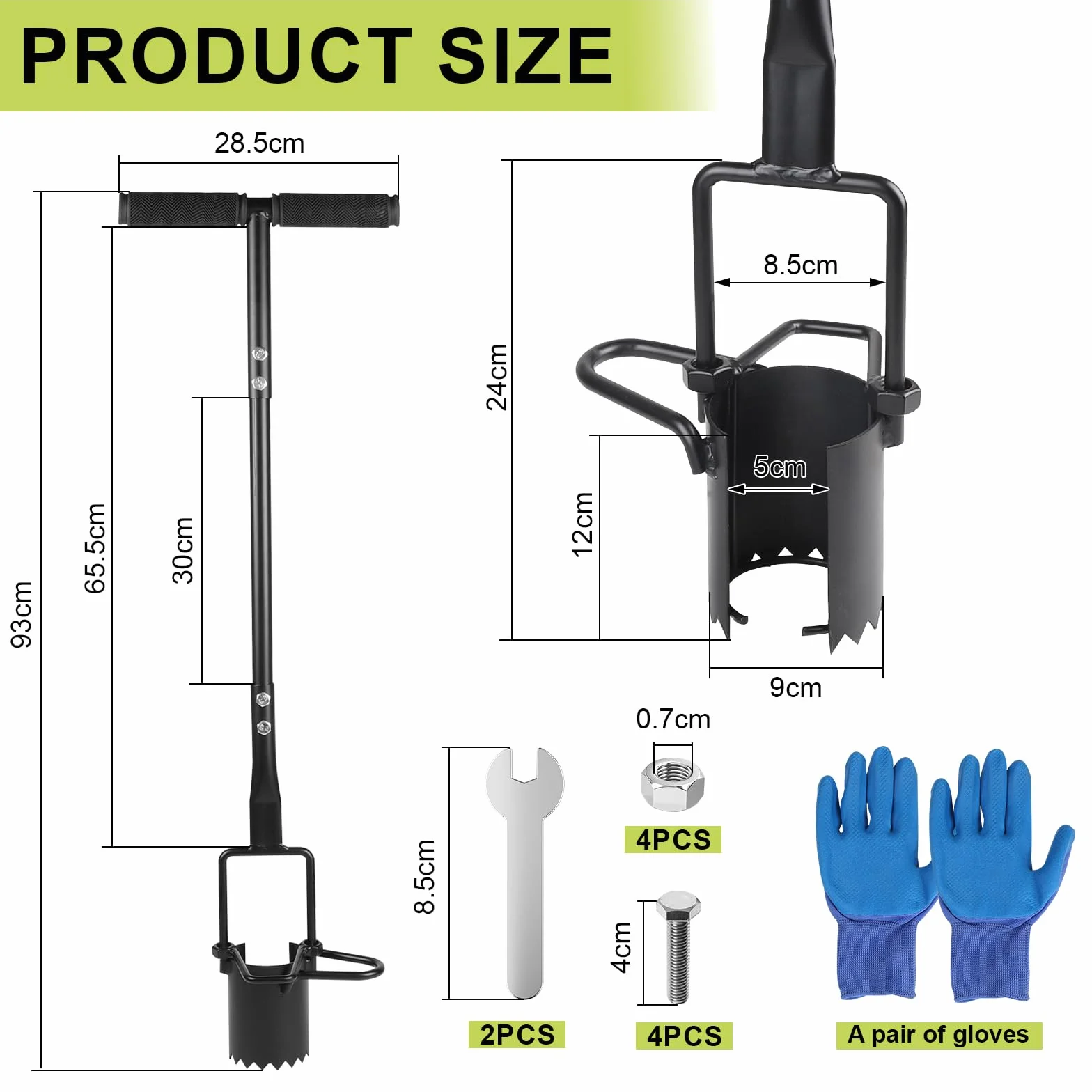 EXLECO Sadzarka do cebulek kwiatowych z uchwytem o długości 94 cm Glove, sadzarka do cebulek z podnóżkiem i krawędzią zębatą, narzędzie do sadzenia cebulek kwiatowych, pomoc w sadzeniu tulipanów