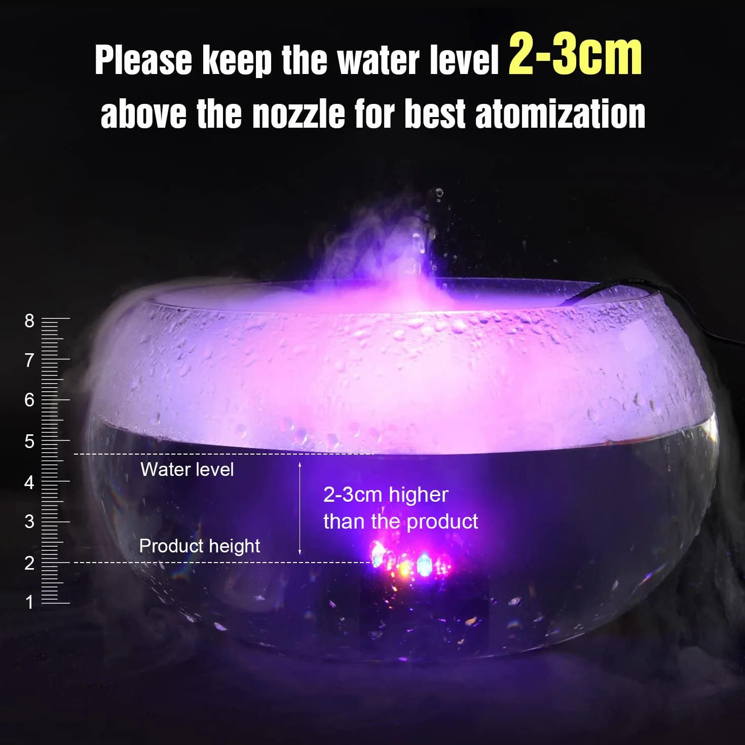 RoserRose Ultradźwiękowy nebulizator, 12 diod LED Three Color Gradient Atomizer Mist Maker Mgiełka wodna Fogger ze zdejmowaną ochroną przed pryskaniem, do fontanny, kociołka czarownicy Halloween