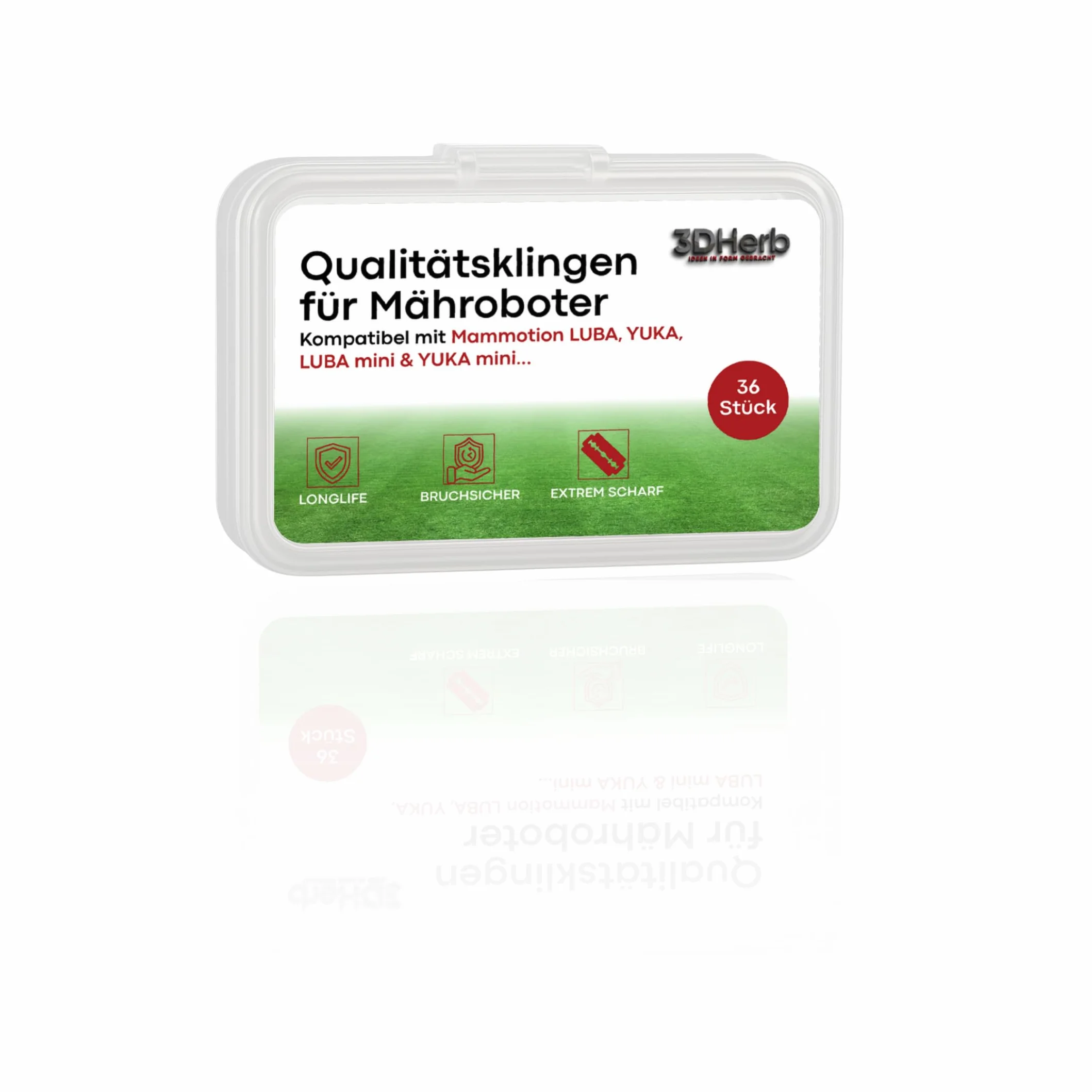 3DHerb® 36 x wysokiej jakości noży zamiennych kompatybilnych z Mammotion LUBA, LUBA 2, YUKA, LUBA Mini i YUKA Mini – grubość ostrza 0,9 mm dla długotrwałej przyjemności z koszenia – tytanowe ostrza