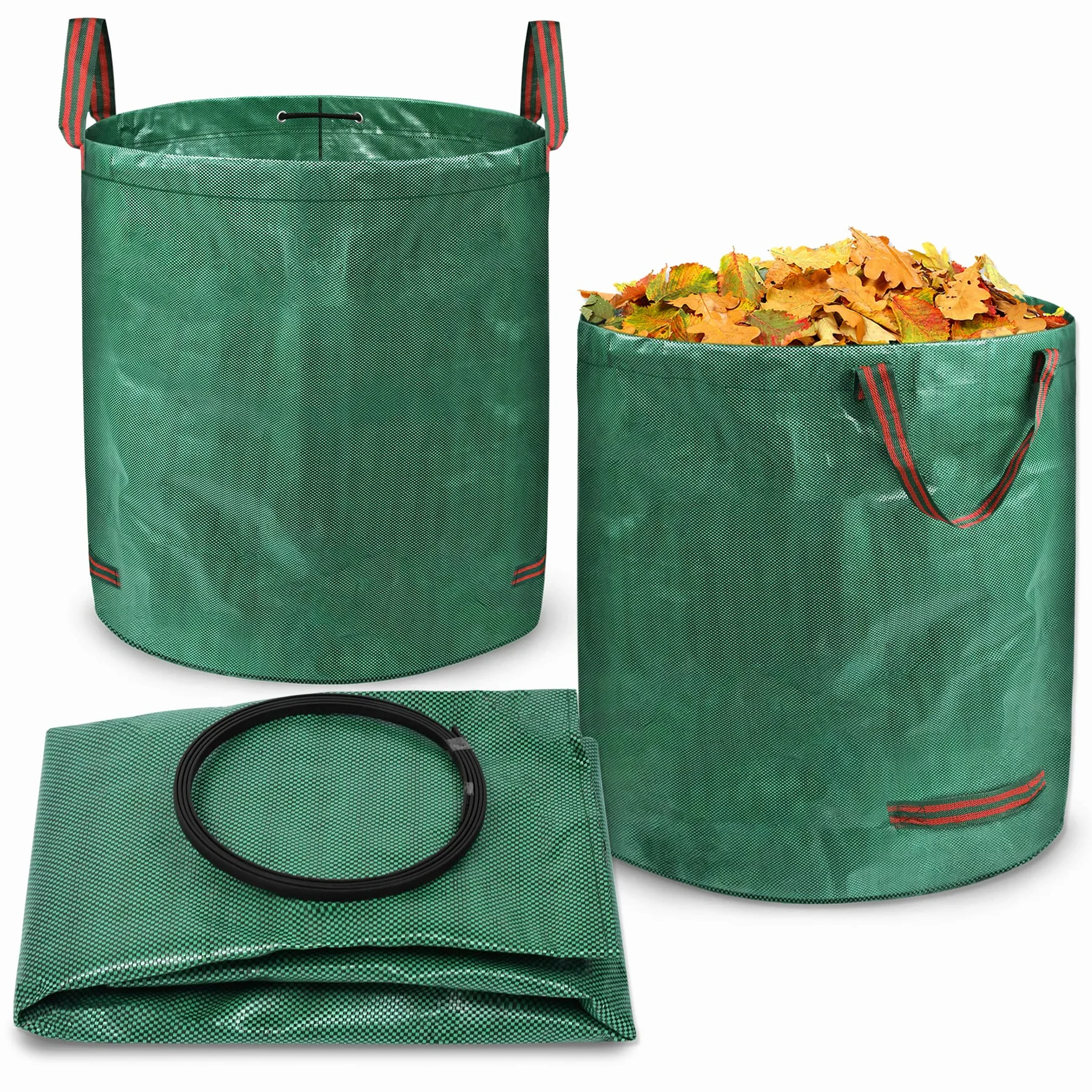 Froadp 272L Składane Worki na Odpady Zielone Ogrodowe 150g/m² PP Przenośny Worek na Liście z Uchwytami Duży Worek na Trawę Ogrodowy na Liście z Trawy Zielone Pojemnik na Odpady ogrodowe (6 szt)