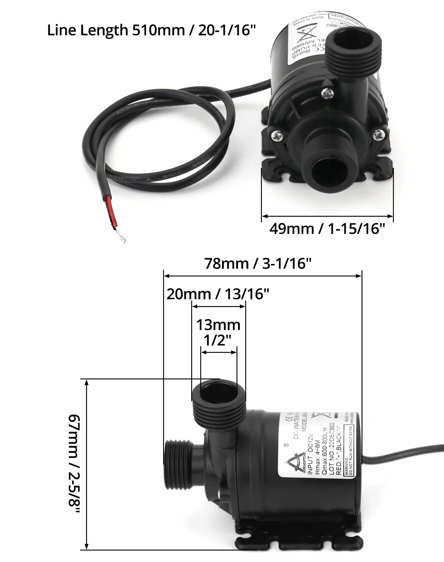 QWORK® 2 kawałki DC 12V pompa wodna 800L/H 5M, bezszczotkowa zatapialna pompa wodna, do basenu fontannowego system obiegu słonecznego system obiegu wody