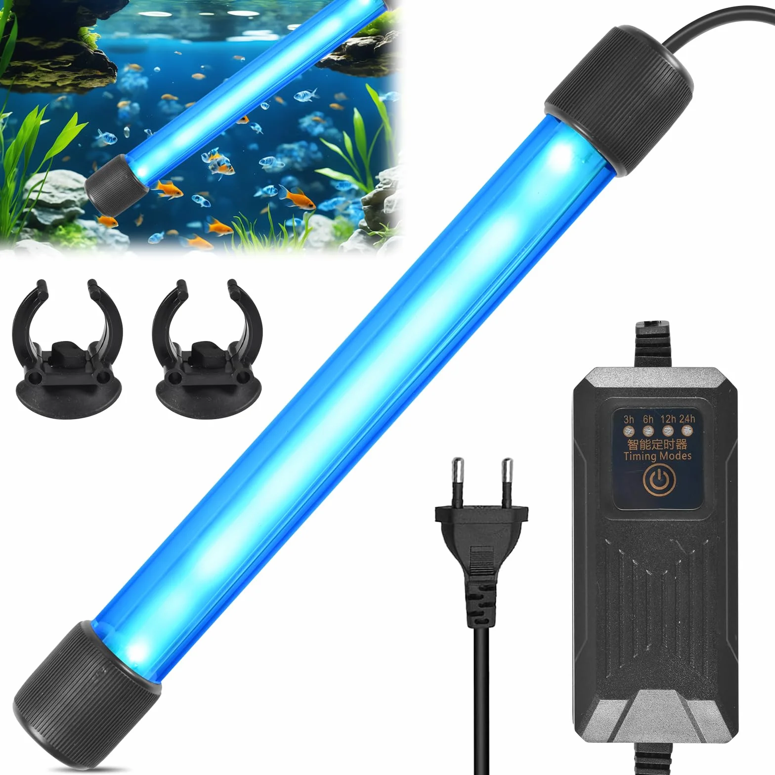 Funmo Akwarium sterylizator UV, lampa UV do sterylizacji, światło UV, oczyszczacz wody, do akwariów do podwodnej sterylizacji, dezynfekcji wody i zabijania zielonych alg i bakterii