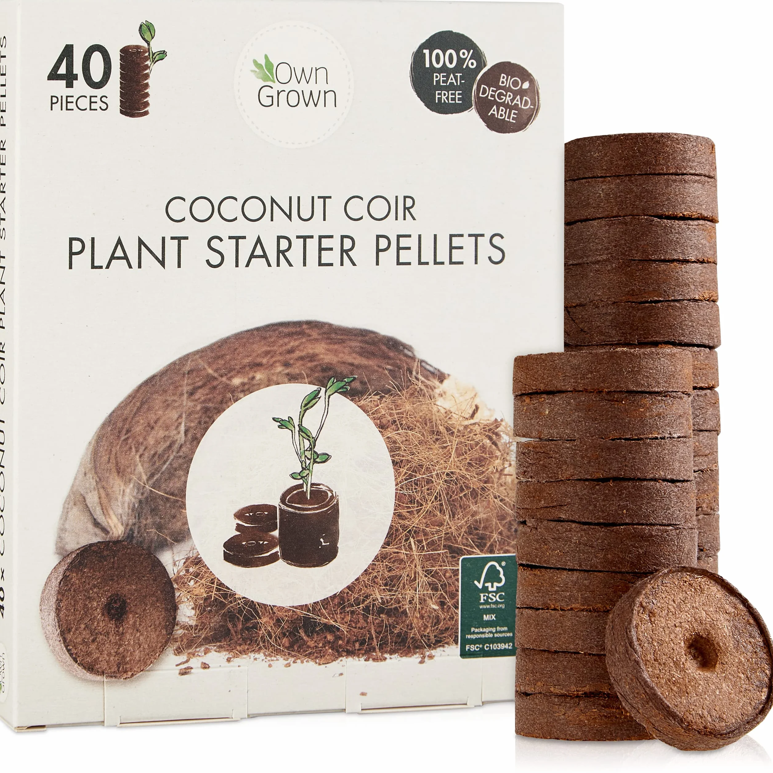OwnGrown Tabletki kokosowe 40 sztuk ziemia kokosowa prasowana do uprawy roślin bez torfu