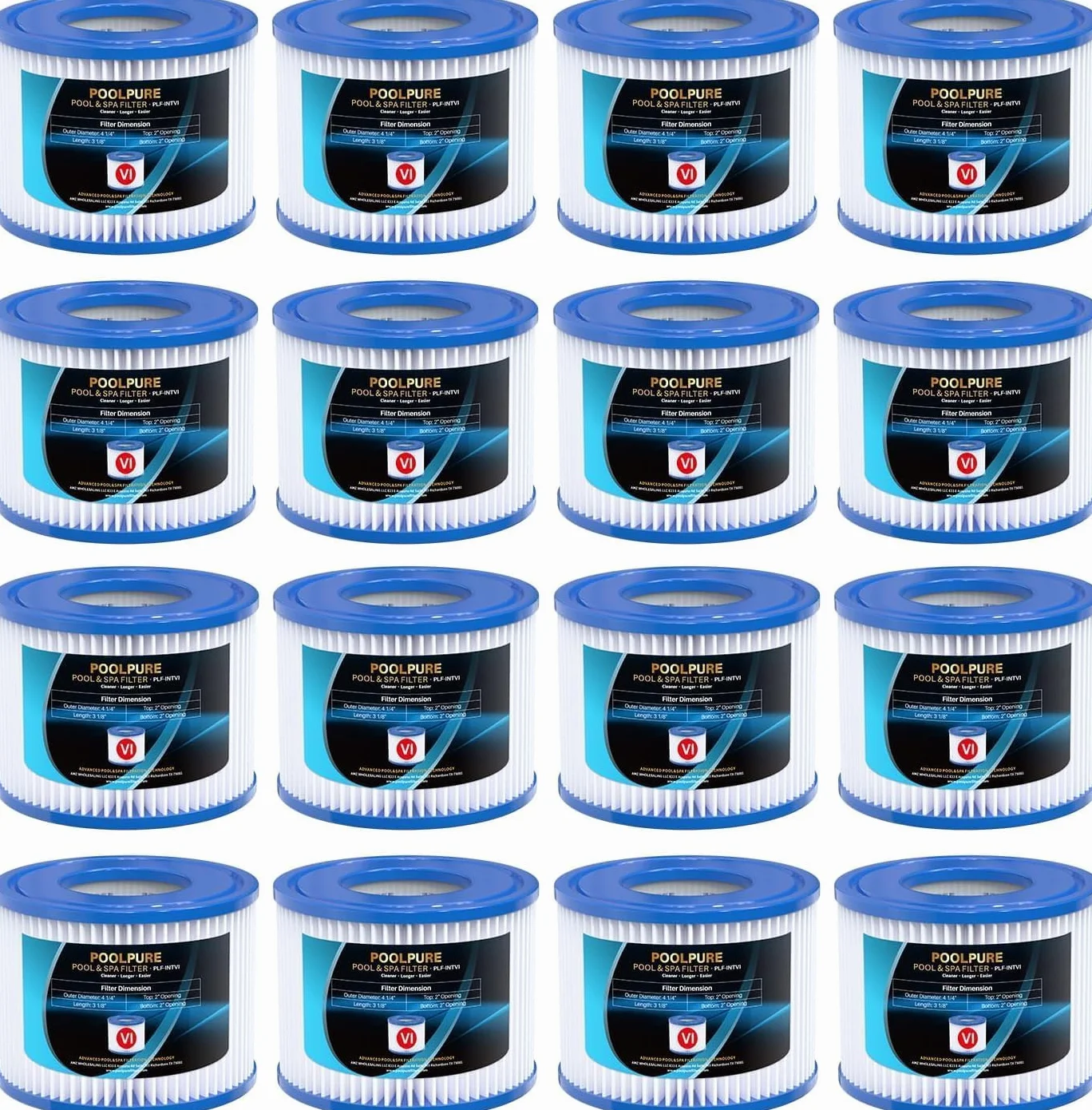 POOLPURE Filtr VI do basenu, wkłady filtrujące VI do Lay-Z-Spa Miami, Monaco, Vegas, zastępuje BW58323, 16 szt.
