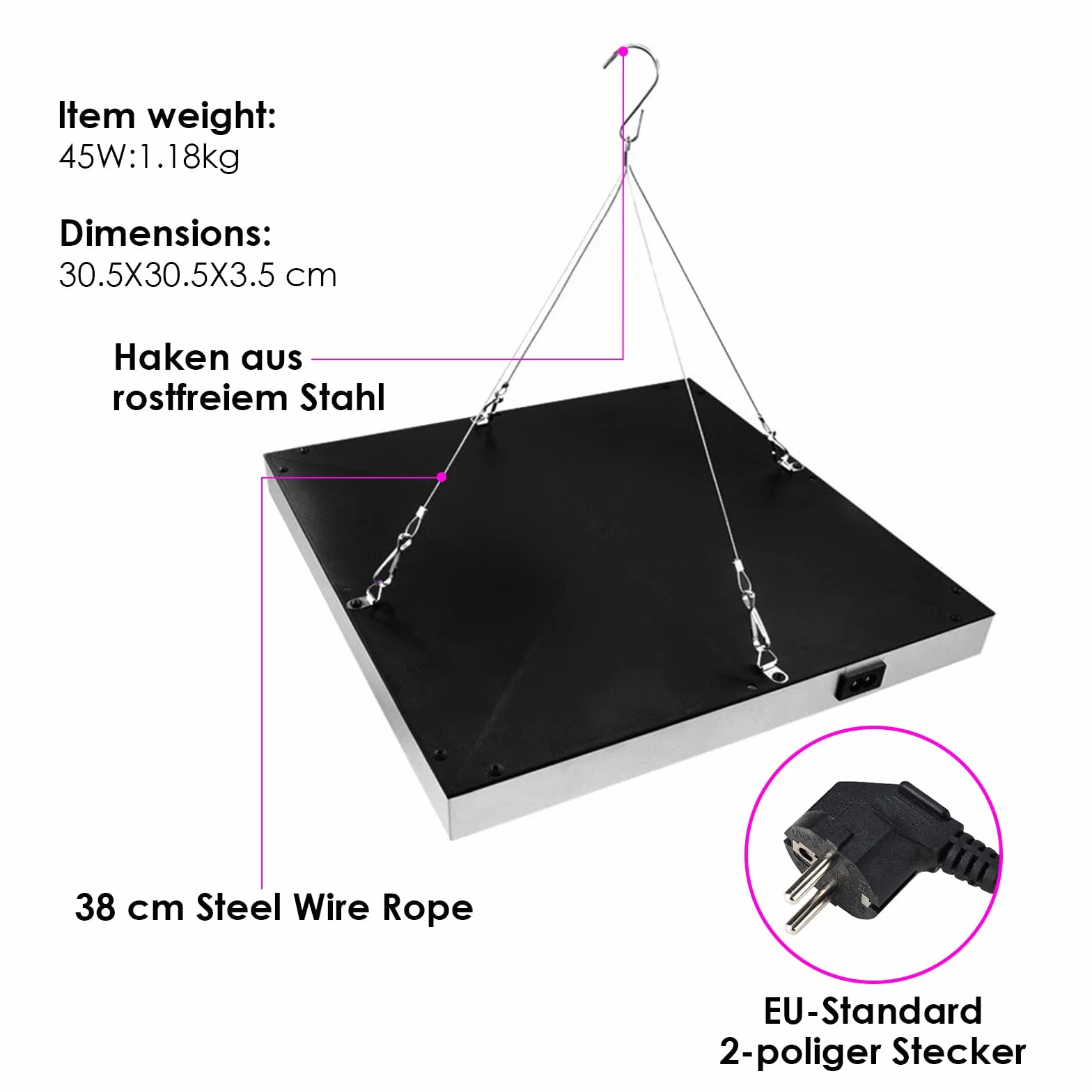 Randaco 2 szt. 45 W LED Grow Light Complete Spectrum, lampa ogrodnicza z 225 diodami LED czerwone i niebieskie światło, lampa roślinna do kiełkowania hydroponicznego