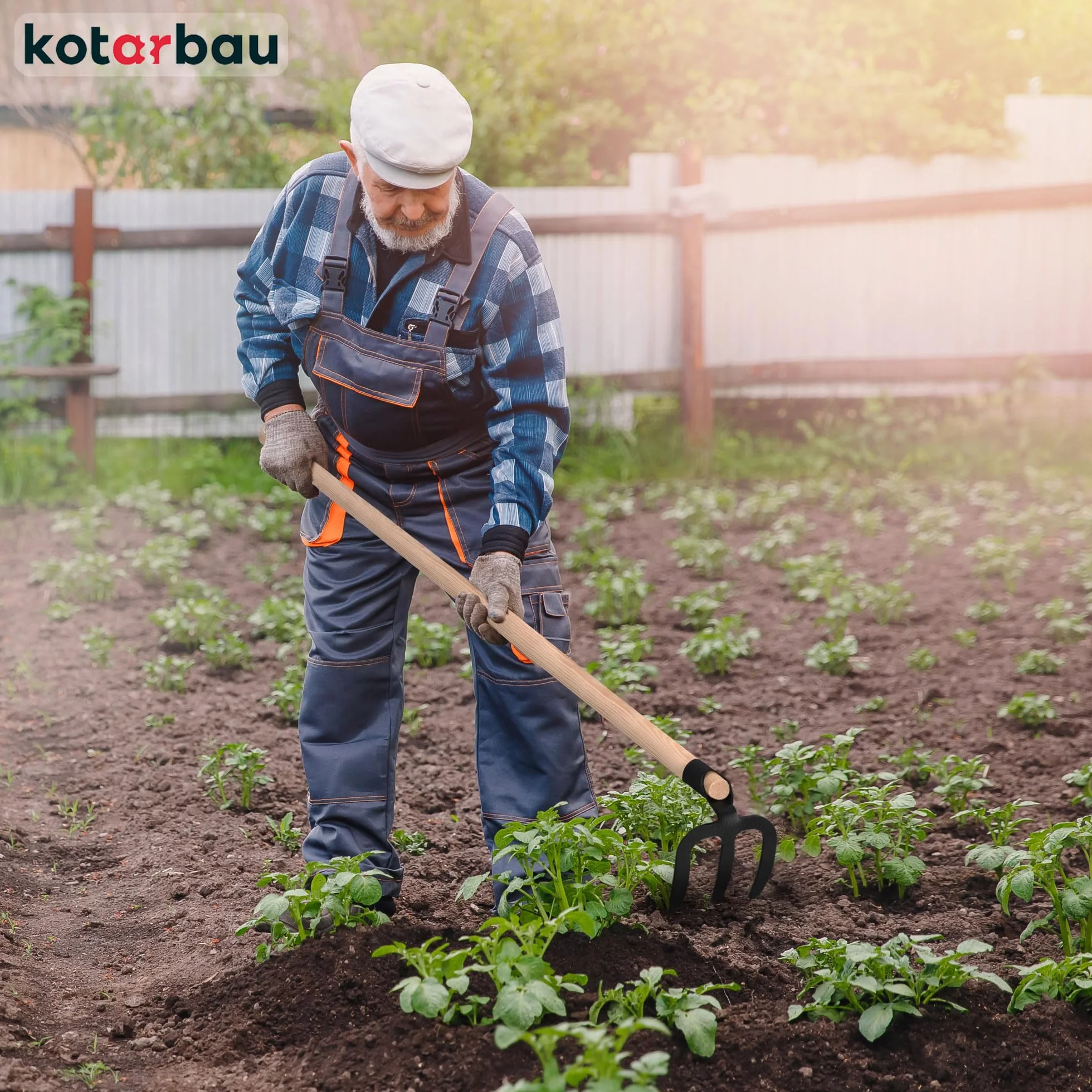 KOTARBAU® Motyka do ziemniaków z 3 zębami, drewniany trzonek 110 cm, rolnicza motyka ze stali, narzędzie ogrodnicze, akcesoria ogrodowe, narzędzia ogrodowe, narzędzia ogrodowe, narzędzia ręczne, hak