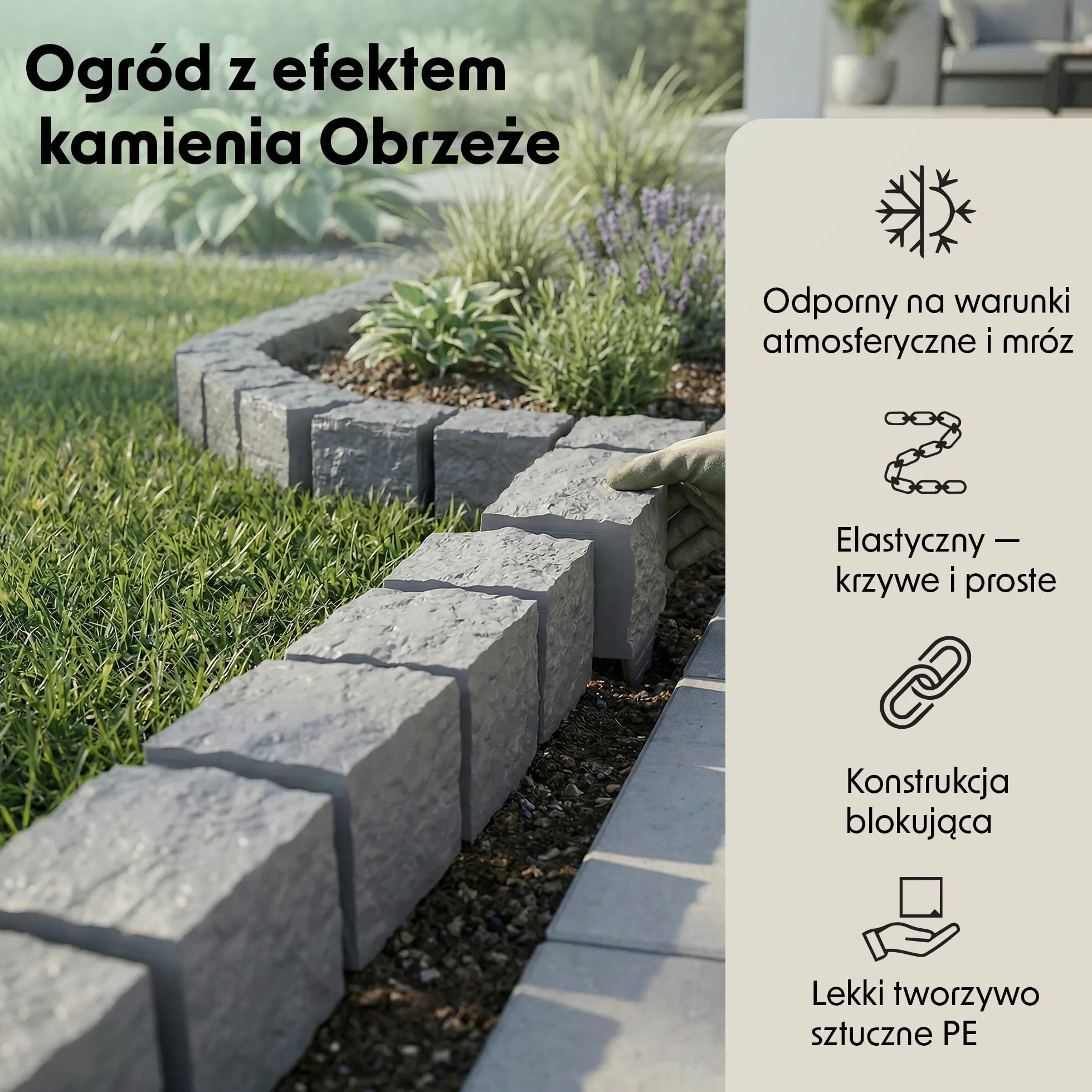 GARDENIX Krawędź trawnika 1,8 m, szary, obramowanie rabatki z tworzywa sztucznego