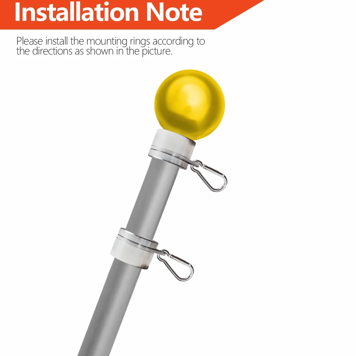 Anley 1,25" Zestaw aluminiowych pierścieni montażowych do masztu flagowego - Idealny do masztu flagowego o średnicy 1-1/4 cala i flagi z 2 przelotkami (srebrny, zestaw 2 szt.)