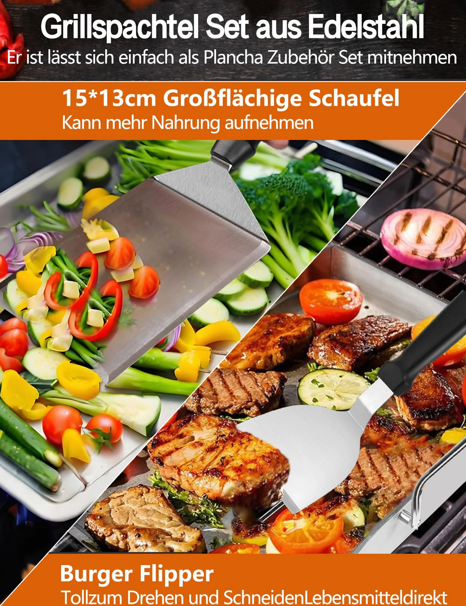 Smash Burger Set, 4-częściowy zestaw sztućców do grilla z dużą prasą do burgerów, łopatką do grilla, łopatką ze stali nierdzewnej, prezent dla mężczyzn, idealny do wszystkich planchas