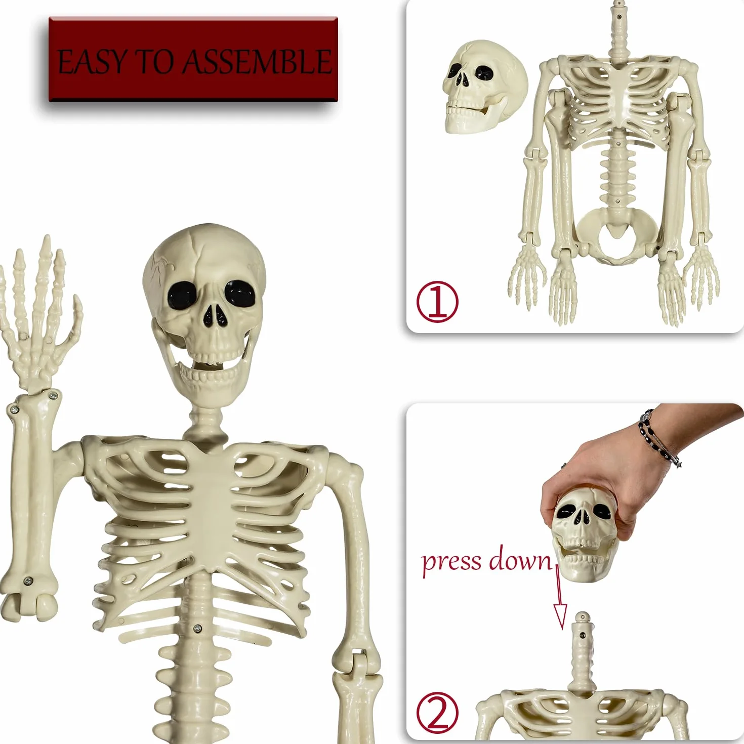 Możliwy szkielet na Halloween, 90 cm, szkielet na Halloween z ruchomymi przegubami, na Halloween, do wewnątrz, do ogrodu, domu, na patio, dekoracje (90 cm)