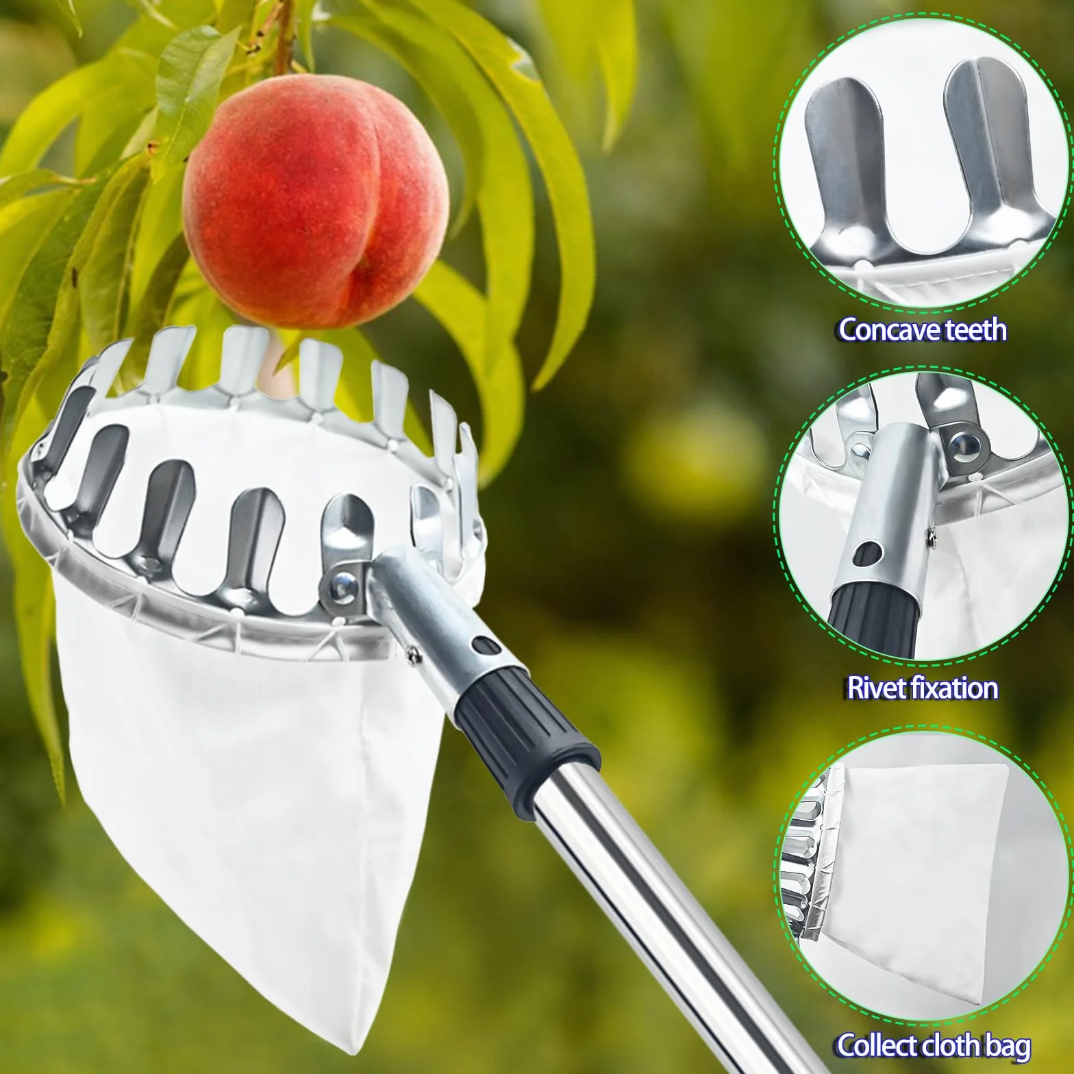 Teleskopowy zbierak do wiśni i jabłek z lekkiej stali 2,6m