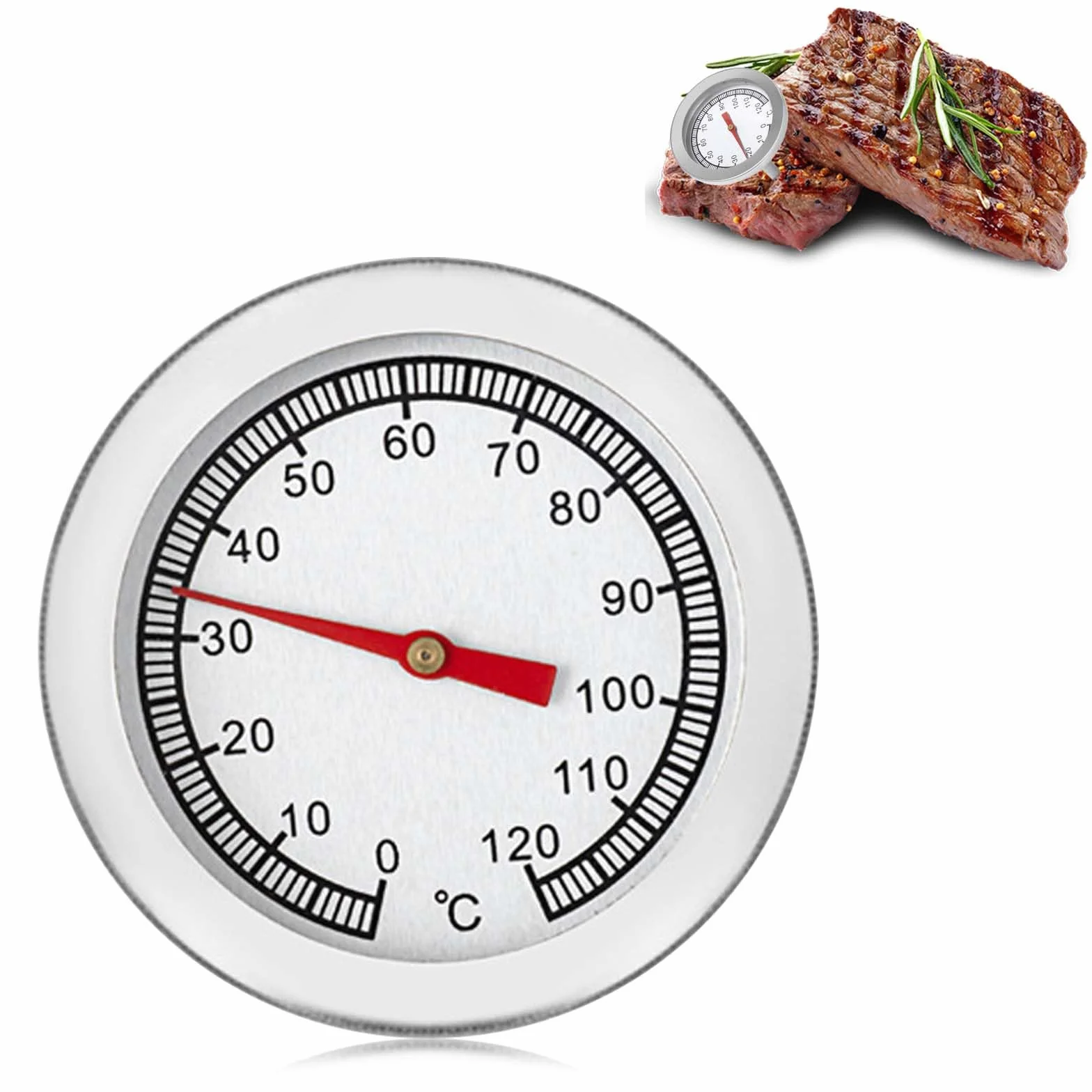 Colexy Termometr do grilla, analogowy, bimetalowy termometr ze stali nierdzewnej 0-120°C do pomiaru temperatury w komorze gotowania, do grillowania, pieczenia, wędzarni, pieca i pieca wędzarniczego