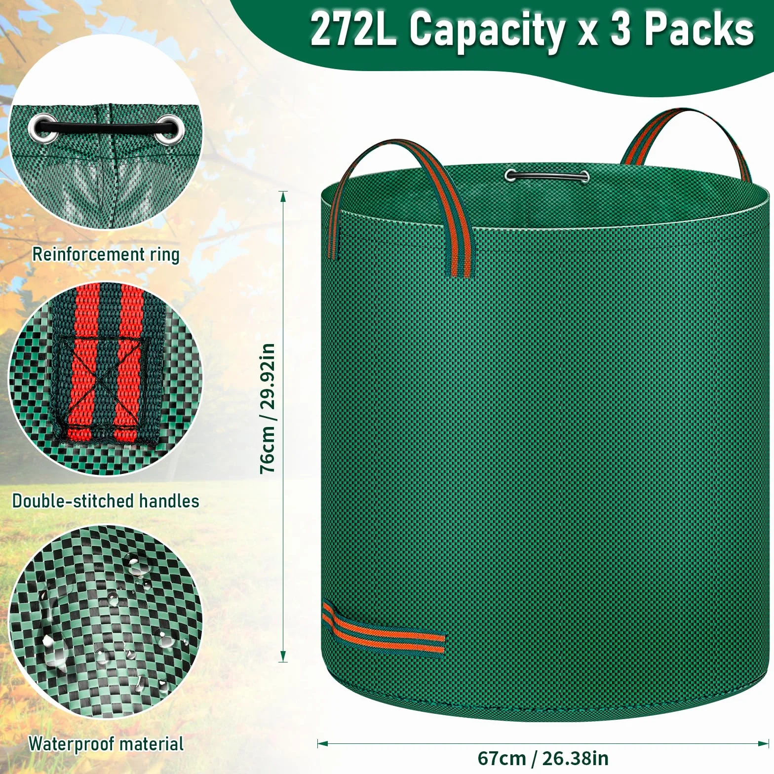 Worek ogrodowy na odpady ogrodowe, 3 x 272 l