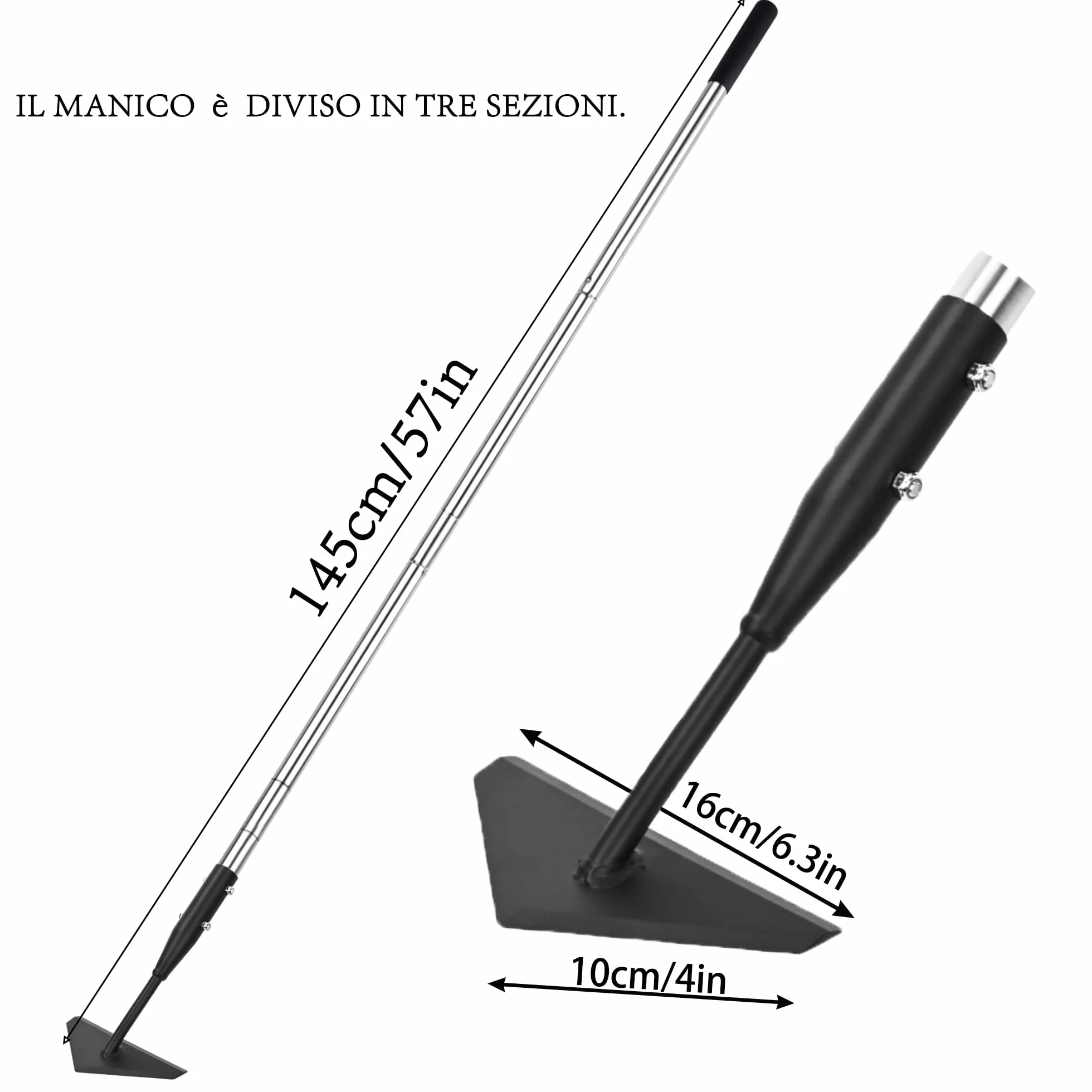 YEELOR Trójkątna motyka ogrodowa do usuwania chwastów stal węglowa długi uchwyt 140 cm stal nierdzewna