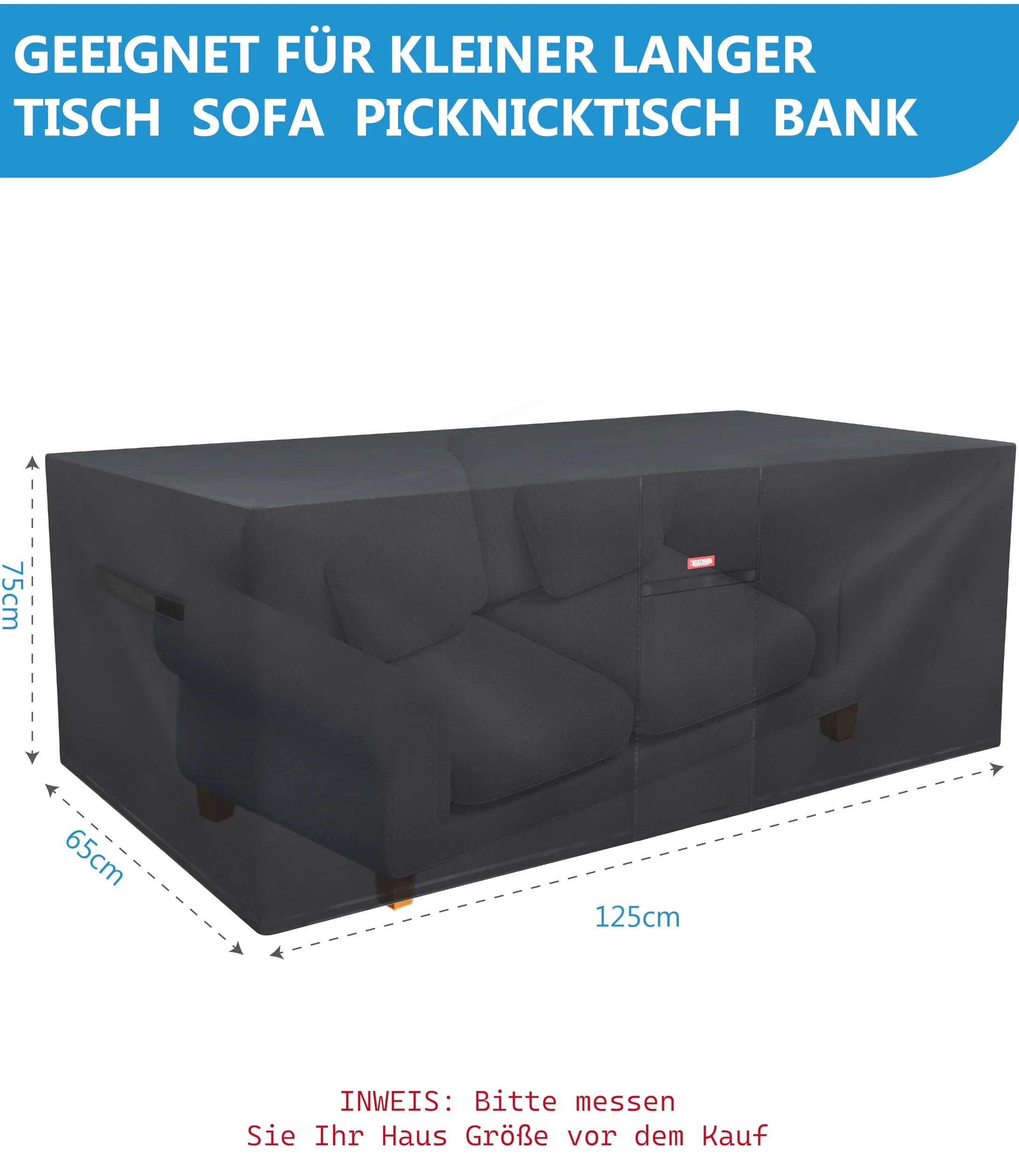 BARTSTR® Pokrowiec na meble ogrodowe – 125 x 65 x 75 – bardzo wodoszczelny i bardzo odporny na promieniowanie UV – pokrowiec na meble ogrodowe – zestaw pokrowców na meble ogrodowe