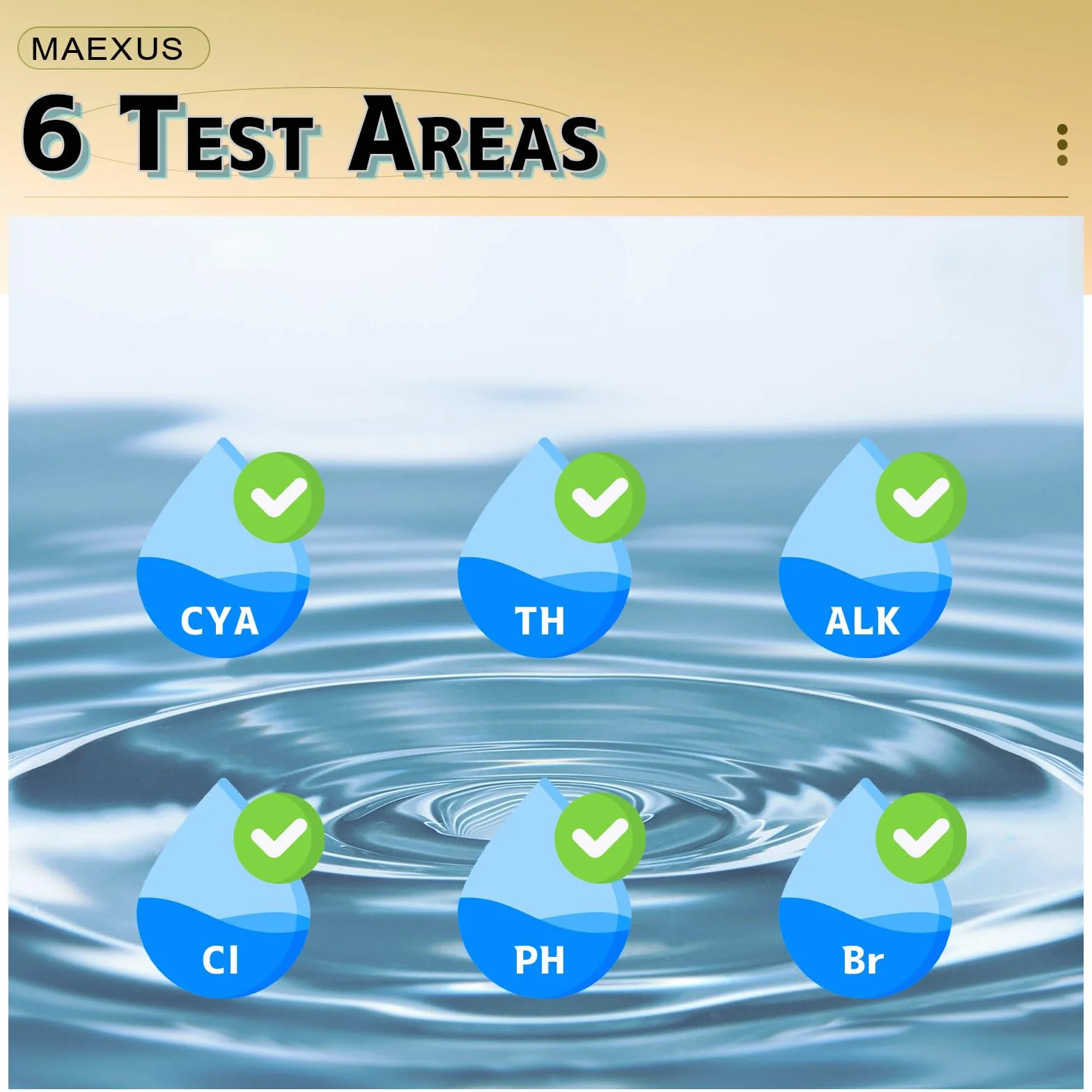 MAEXUS® Paski testowe pH w basenie, 100 sztuk, tester pH i chloru, paski testowe do basenu, dokładne monitorowanie wody, paski testowe do akwarium, twardość wody 6 w 1