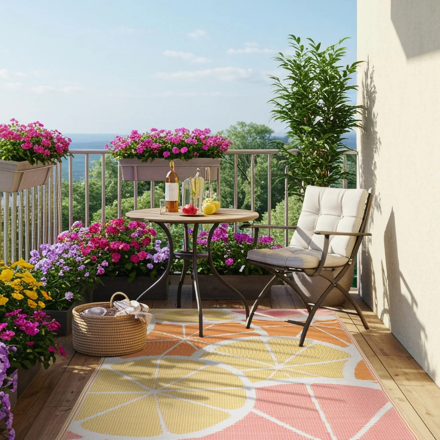 Dywan zewnętrzny – Wodoodporny, Dwustronny, Szybkoschnący – Idealny na Taras, Balkon i do Ogrodu – Polipropylen, Płasko Tkany (Cytryny, 120 x 170 cm)