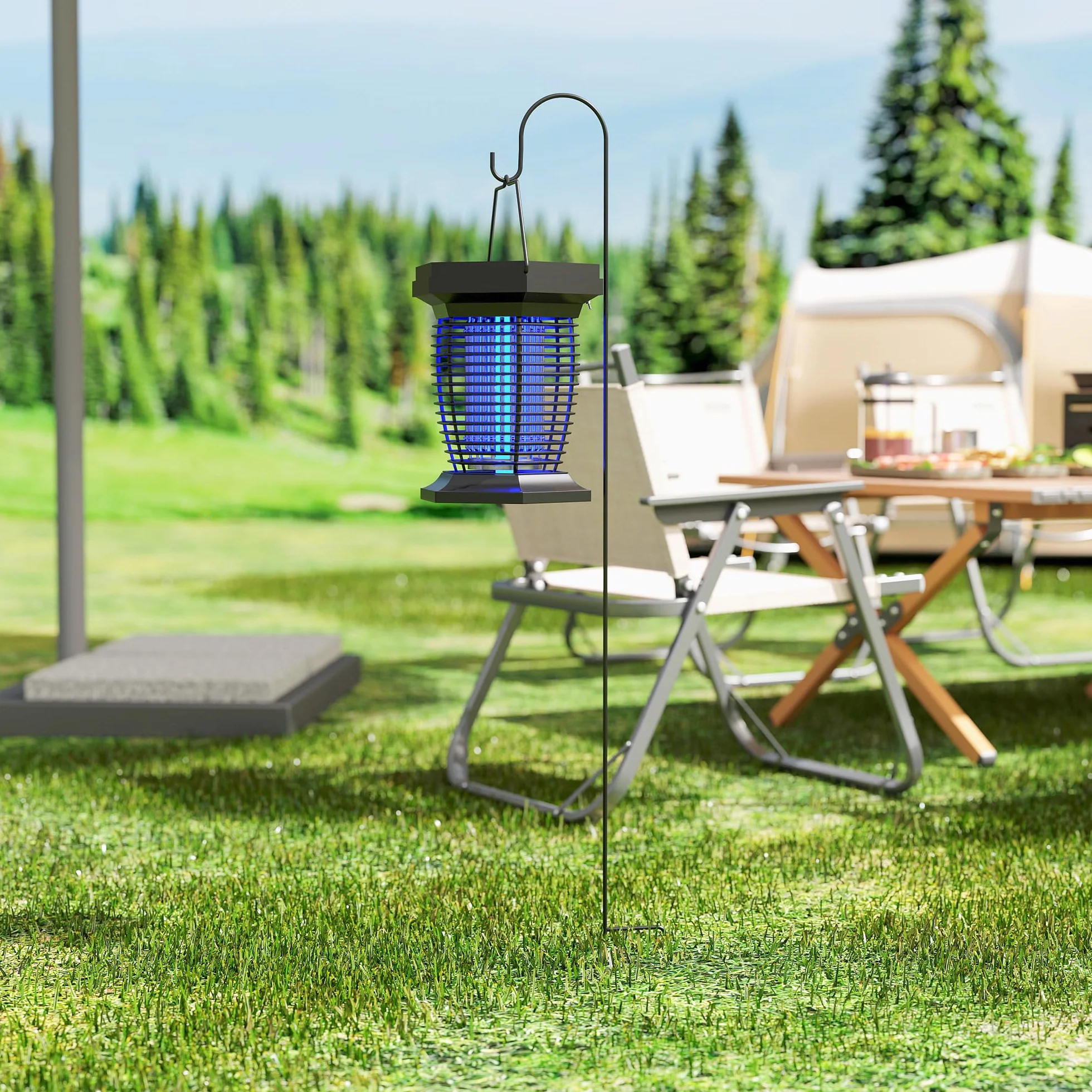 Outsunny 2-in-1 Electric Fly Zapper with UVA Light, Hanging Garden Lantern, Solar and USB-DC Rechargeable Insect Mosquito Bug Zapper, Fly Killer for Indoor and Outdoor Use, Black