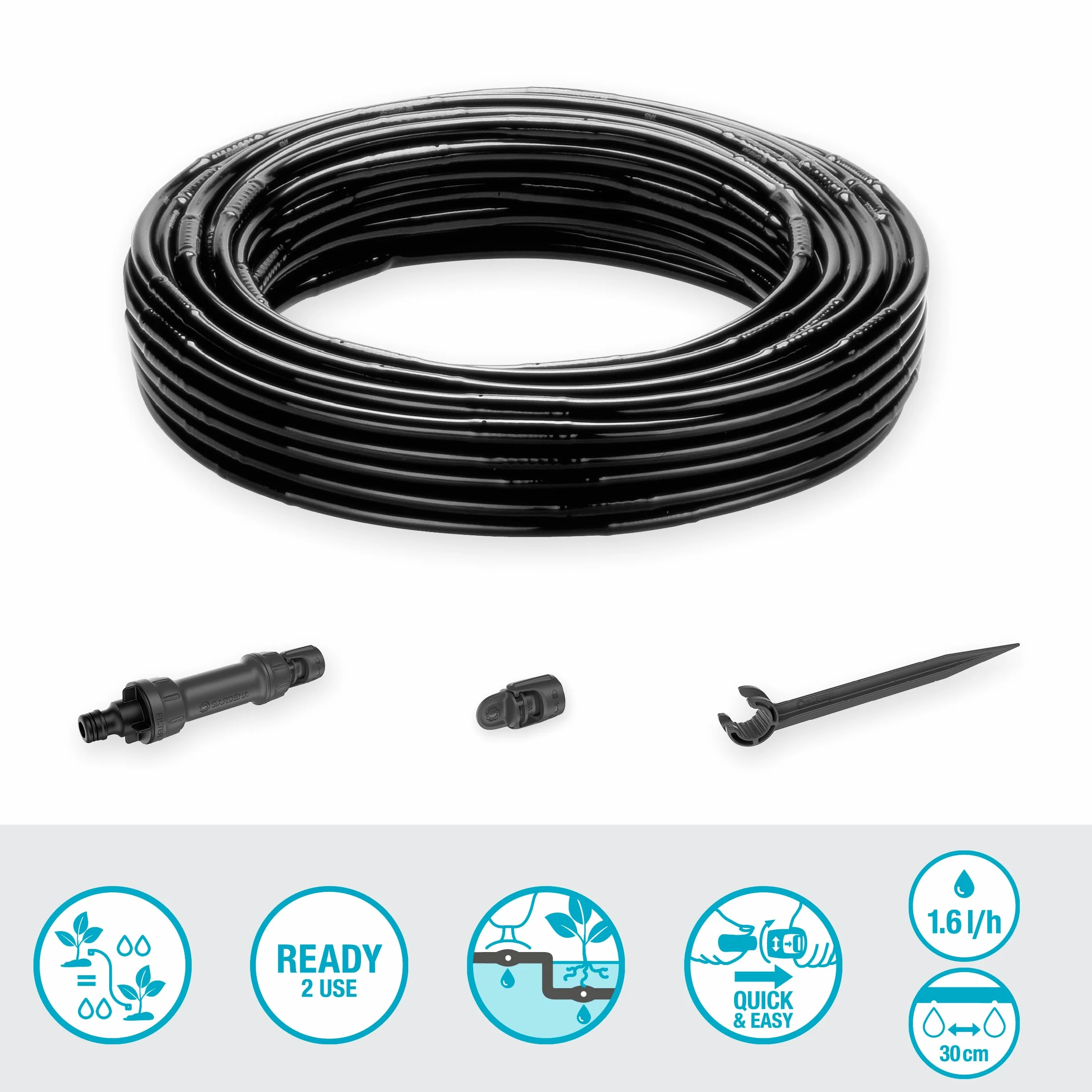 Gardena system Micro-Drip nawadnianie kropelkowe, zestaw do żywopłotów/krzewów (25 m): Zest. start. got. do zast., wodooszcz. sys. nawad., prosta i elast. tech. połącz. (13500-20)