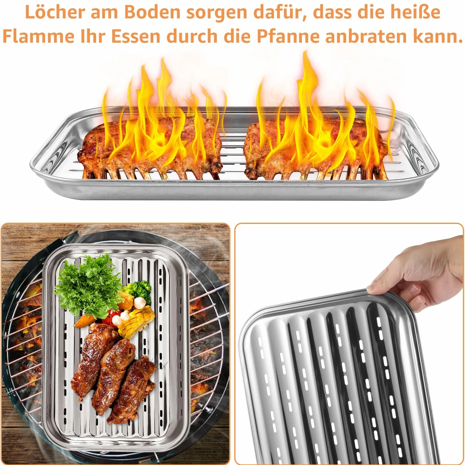 Tacki do grillowania ze stali nierdzewnej prostokątne 34,5x24,5 cm perforowane
